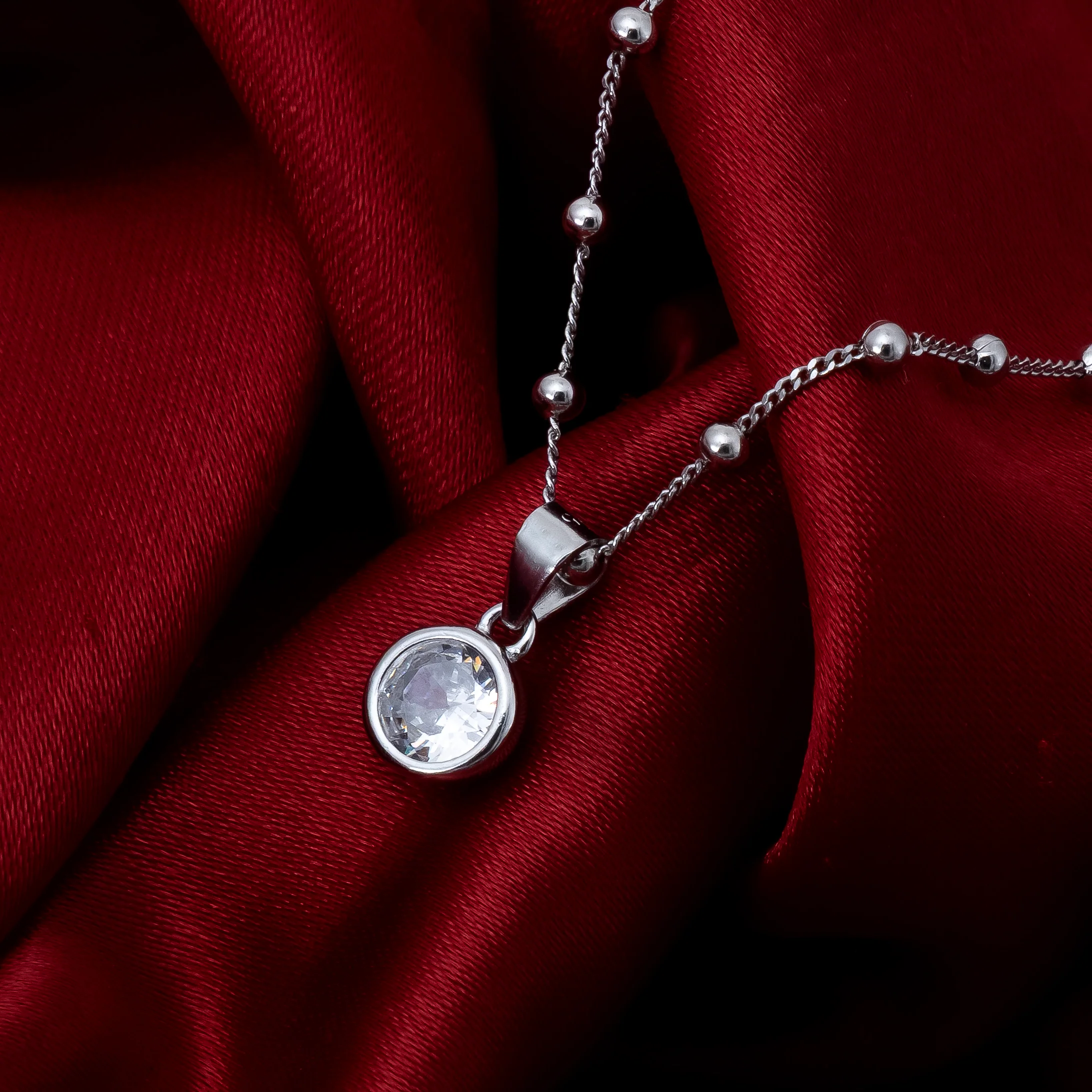 Silver Round Solitaire Pendant & Earrings Set - Image 4