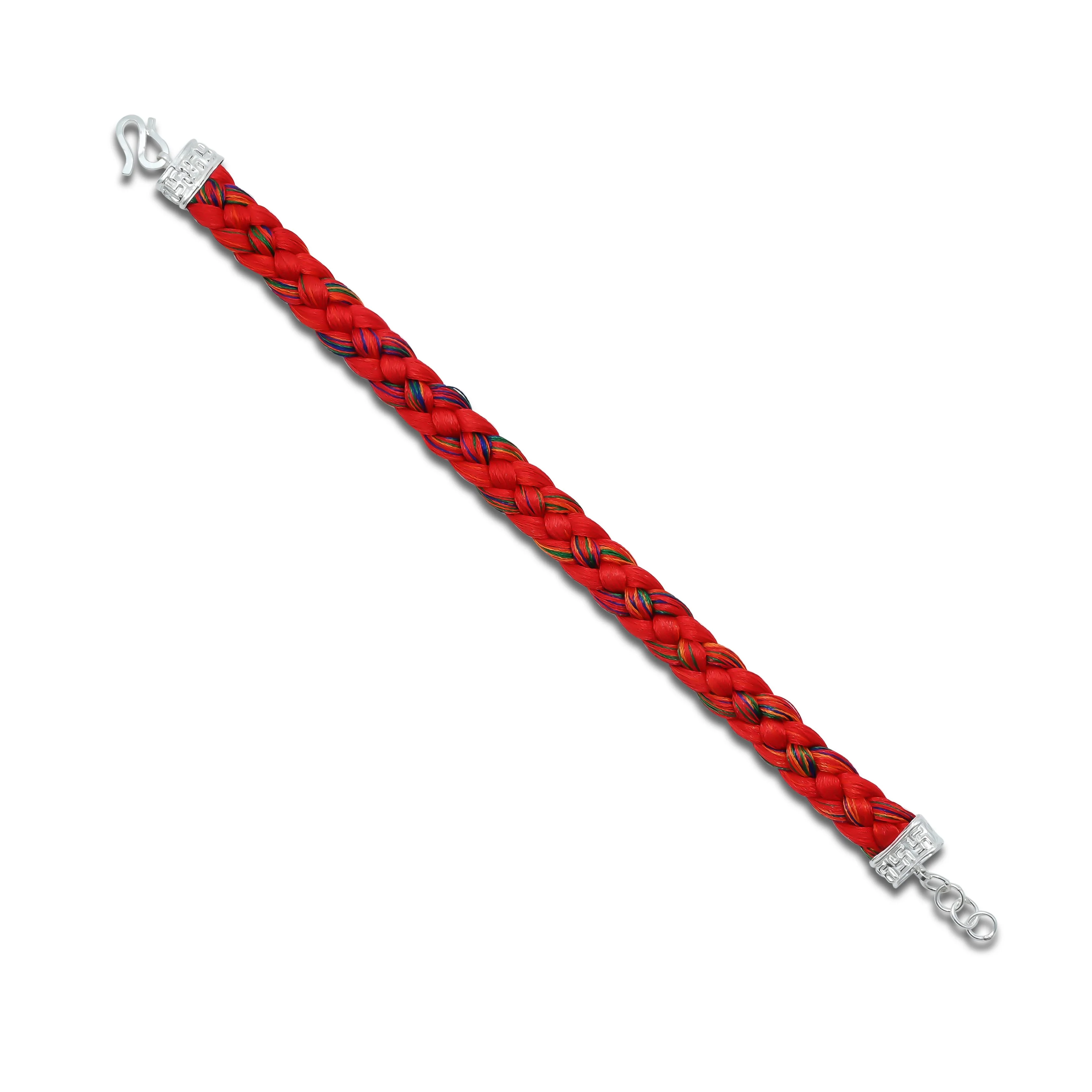 Silver Royal Red Knitted Kalava Moli Bracelet - Image 3
