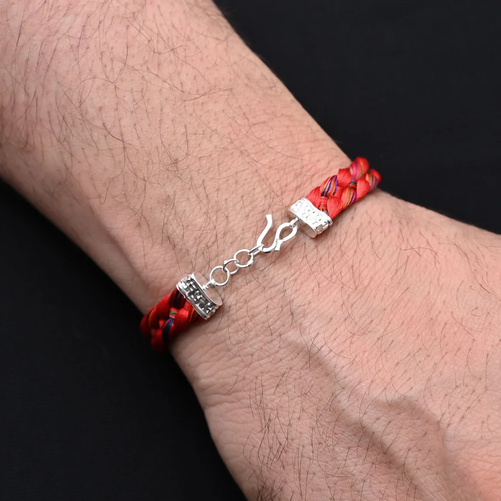Silver Royal Red Knitted Kalava Moli Bracelet - Image 4
