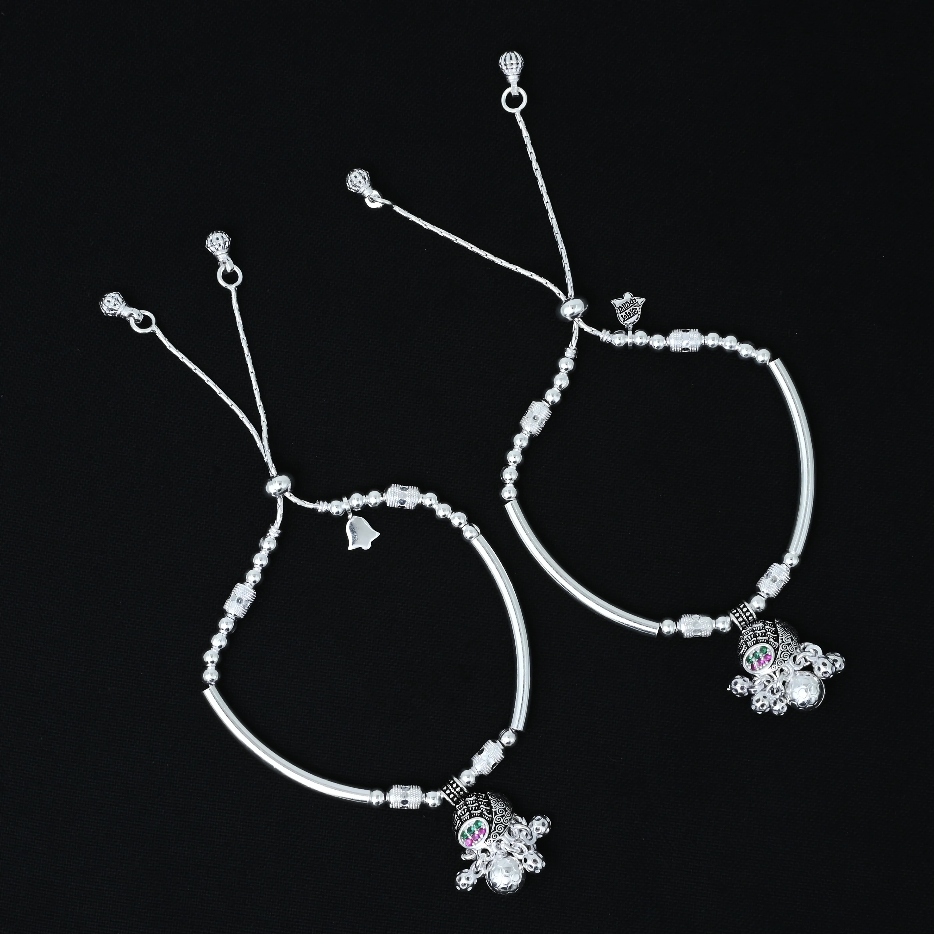 Silver Sea Shell with Silver Beads and Ghurngroo Anklet for Girls - Image 3
