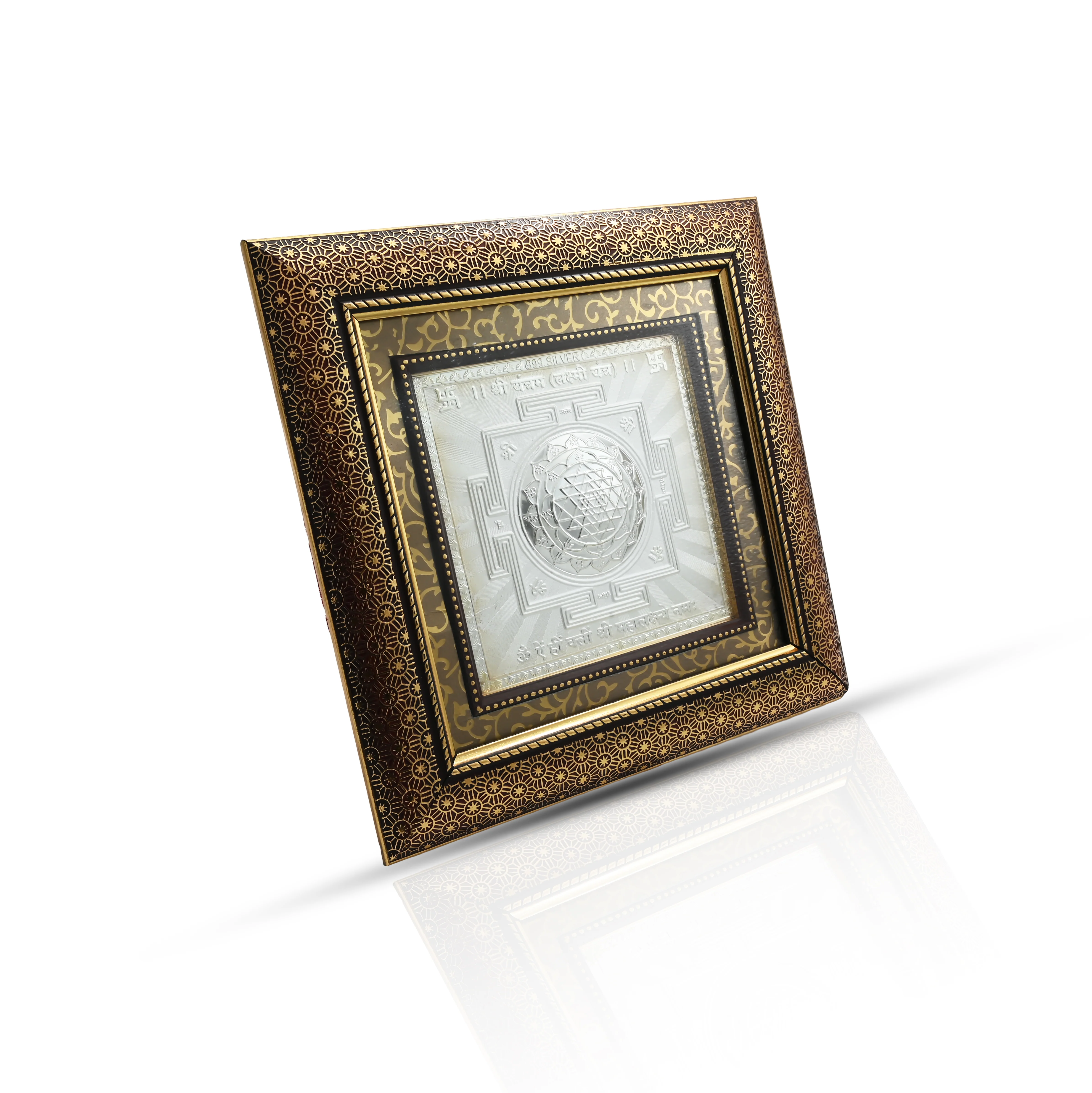 Silver Shree Yantra(Lakshmi Yantra) with Brown Wooden Frame - Image 3
