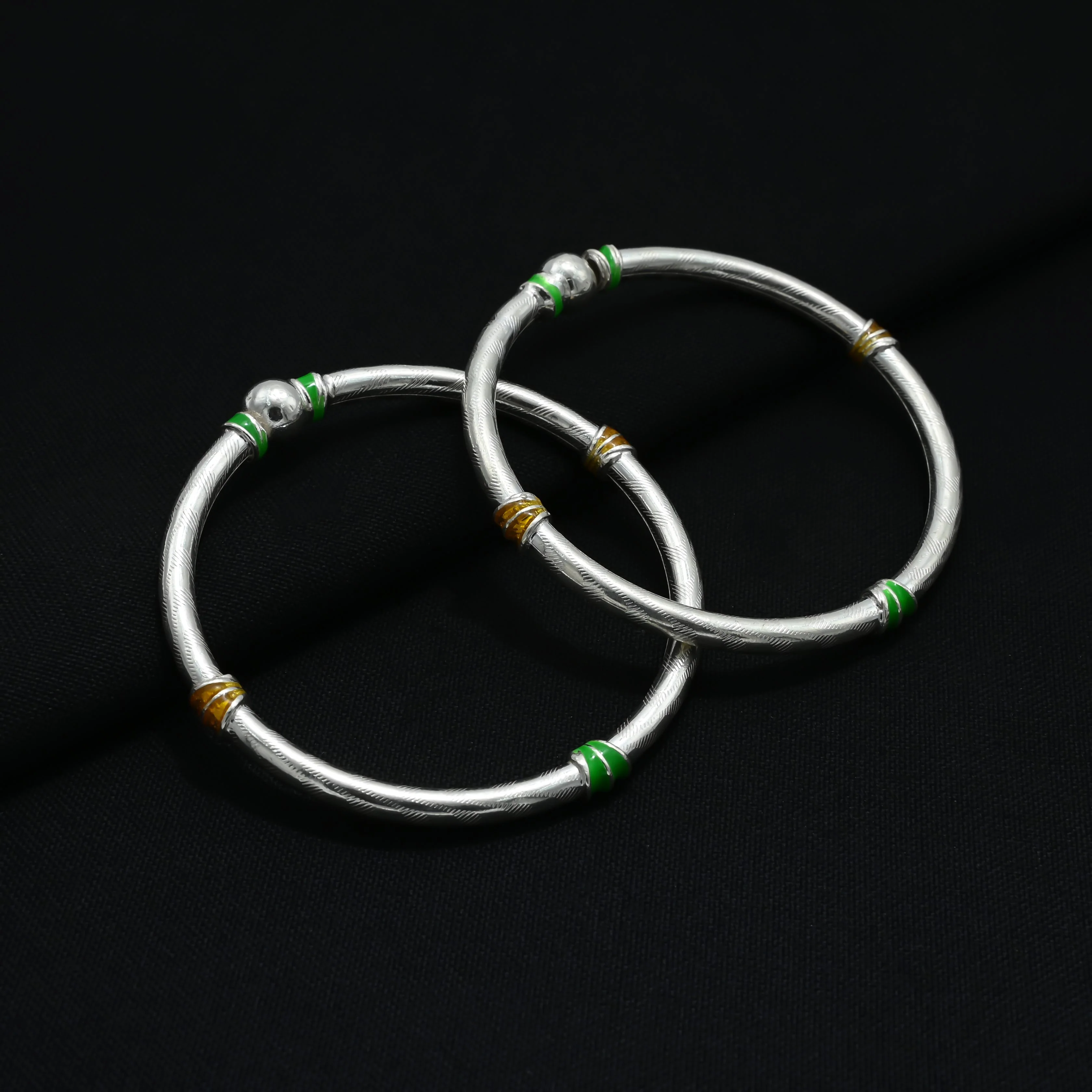 Silver Simple Green and Yellow Lining kada - Image 2