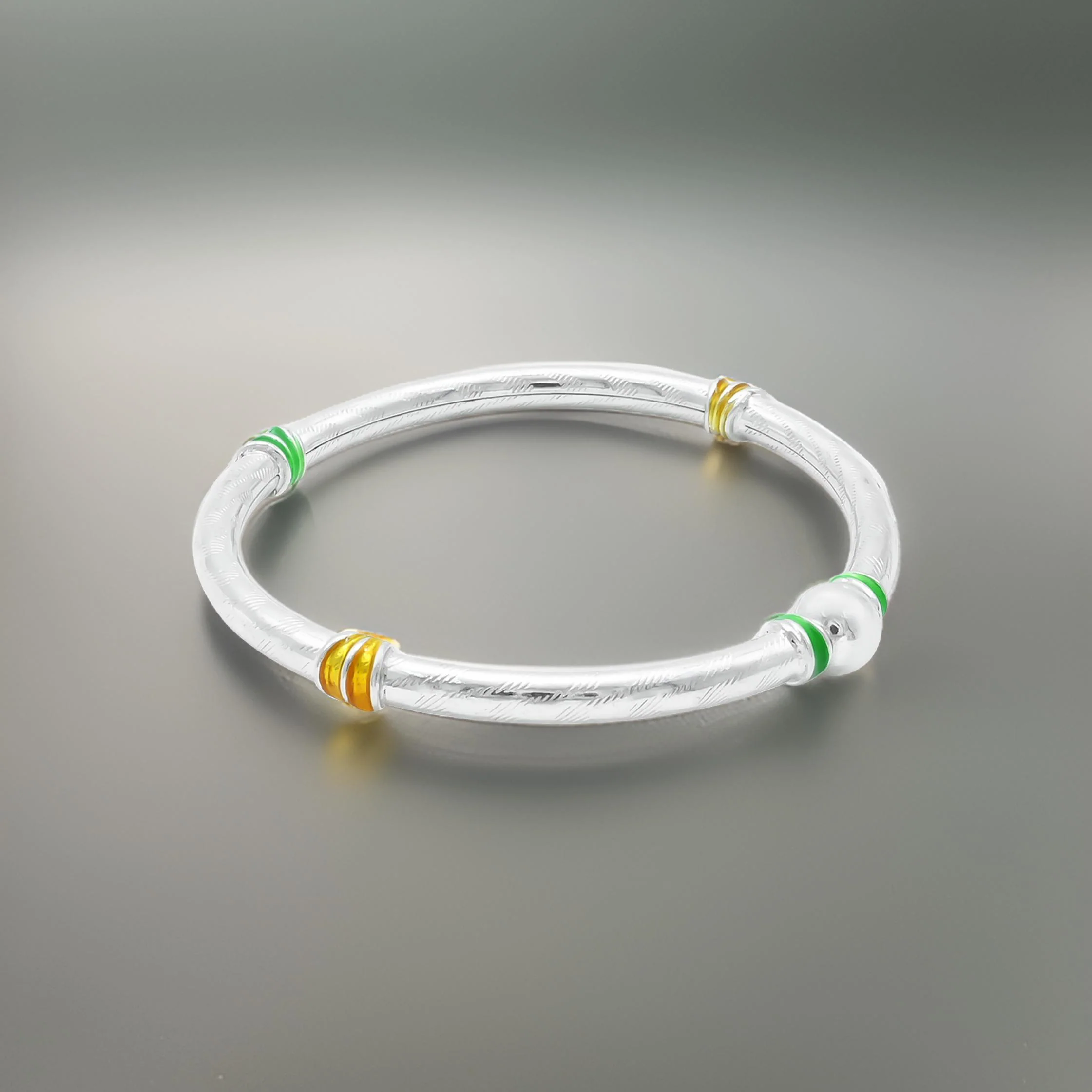 Silver Simple Green and Yellow Lining kada - Image 4