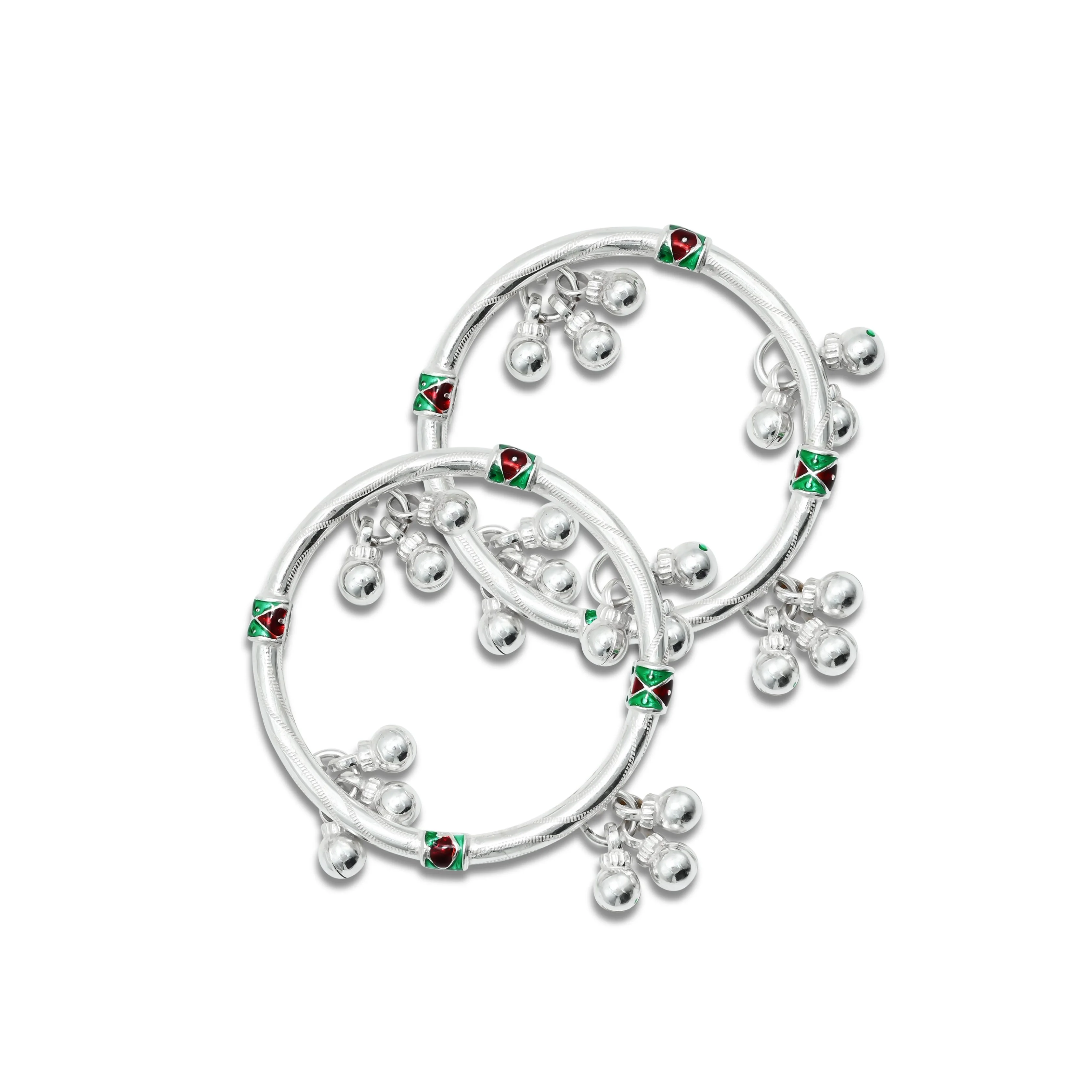 Silver Simple Lining Design with Ghungroo Anklet for Baby - Image 3