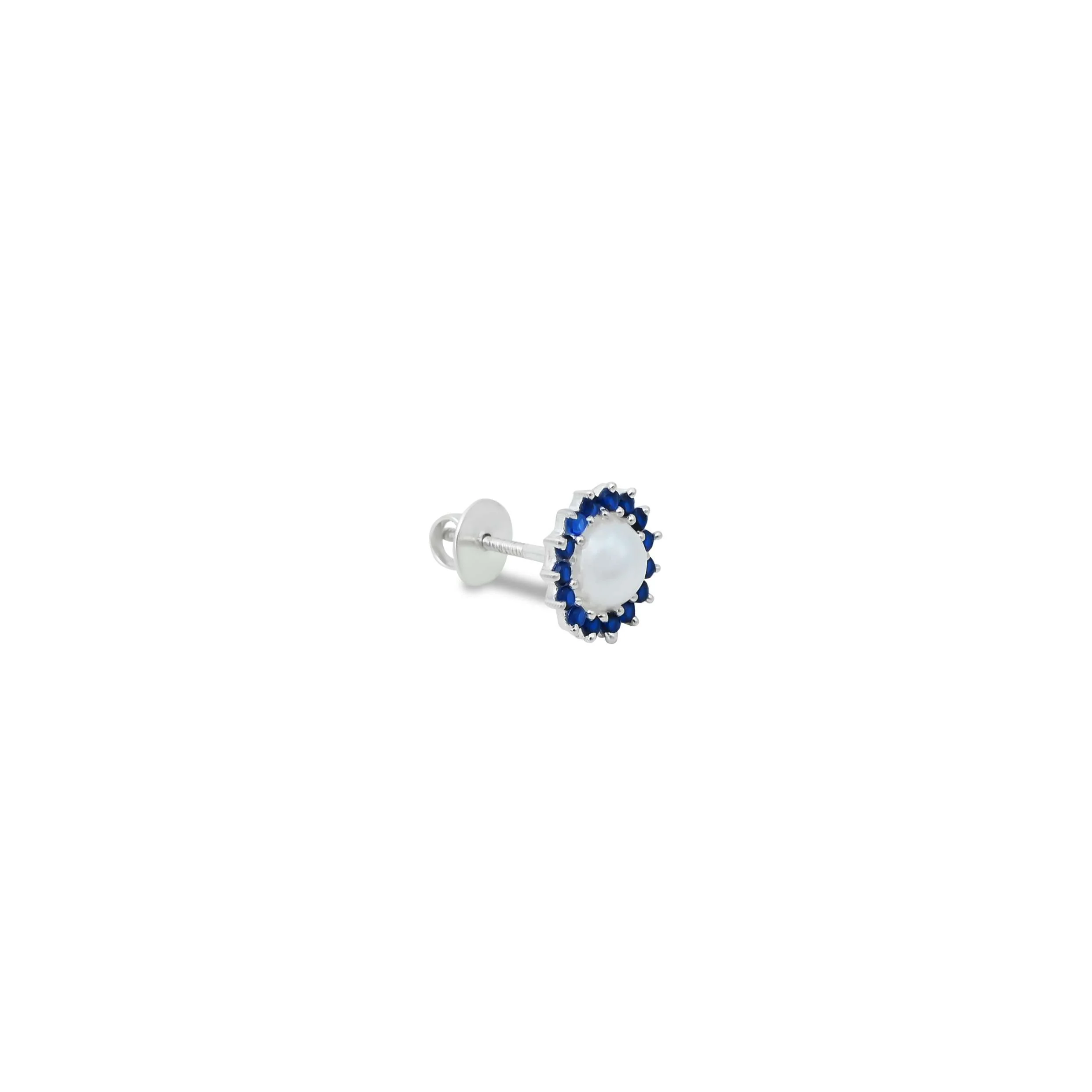 Silver Small Blue Stone on Edge Flower Design Earrings for Girls - Image 3