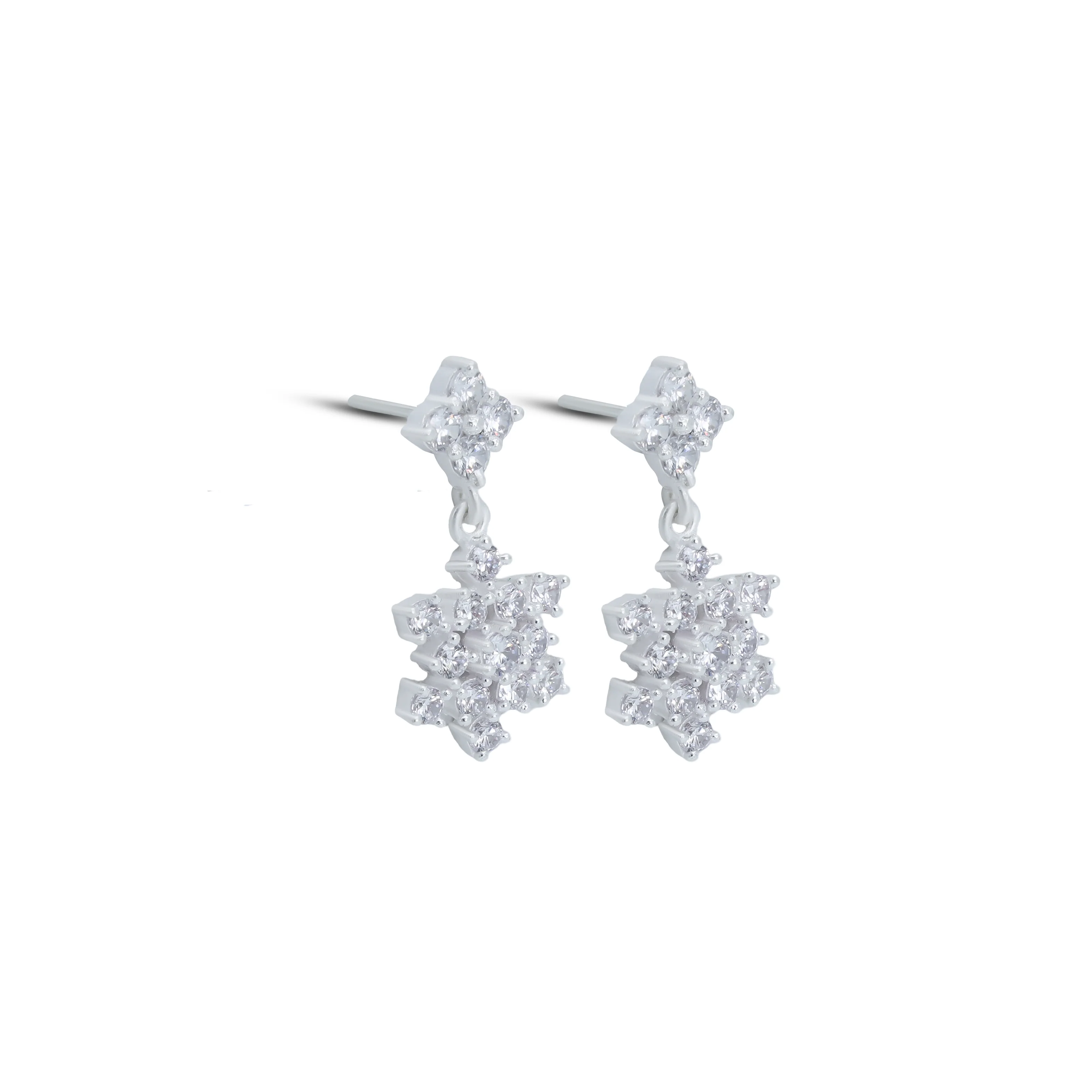 Silver Snowflake drop earrings with shiny stones - Image 3