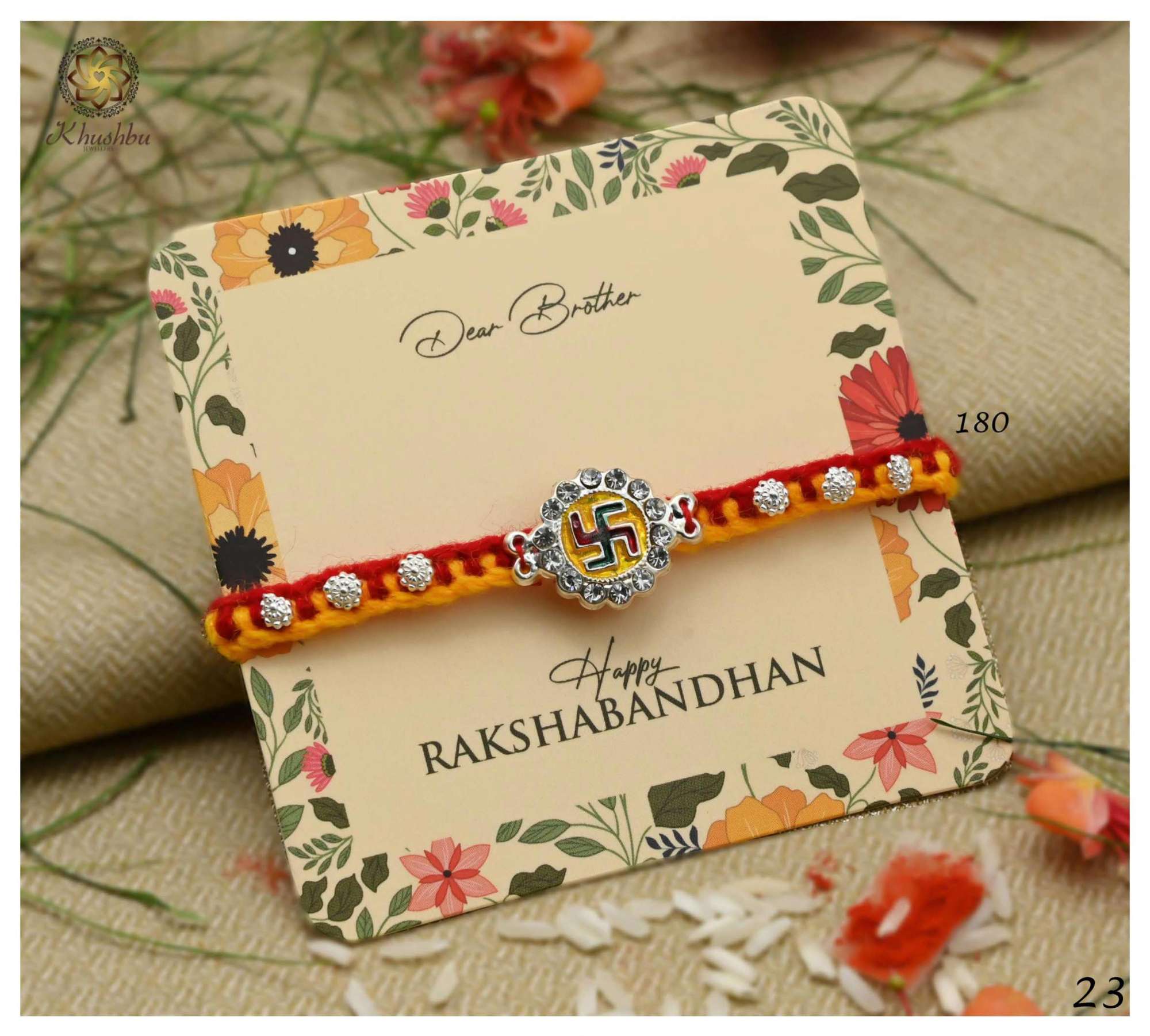 Silver Sparkling CZ Studded Swastik Sign Rakhi for Him