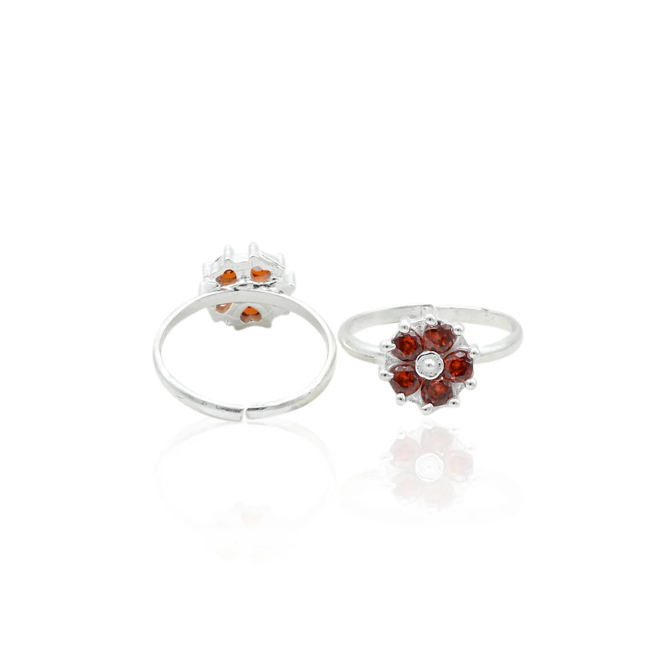 Silver Sparkling Orange Flower Toe Rings - Image 3
