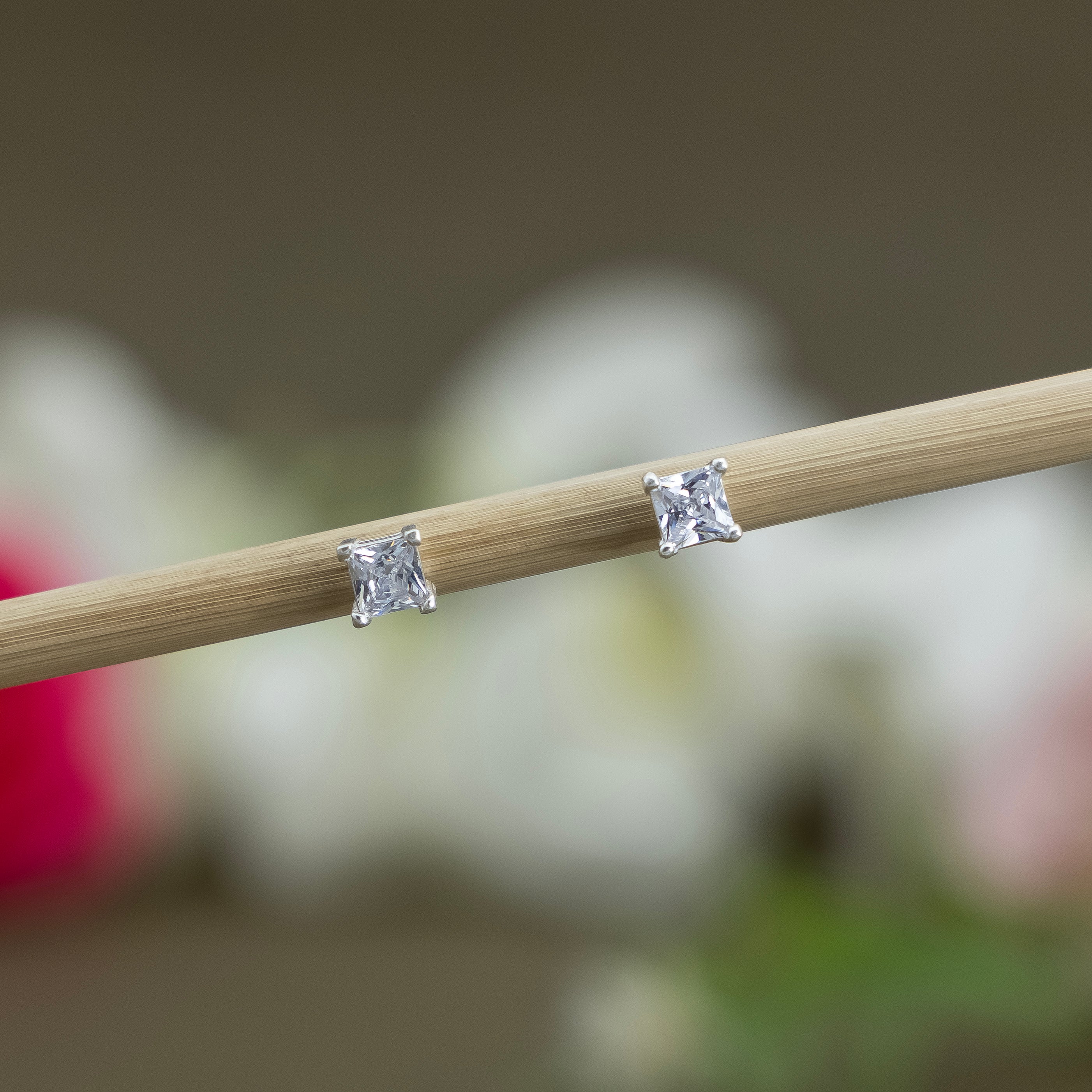 Silver Square Solitaire Earring - Image 3