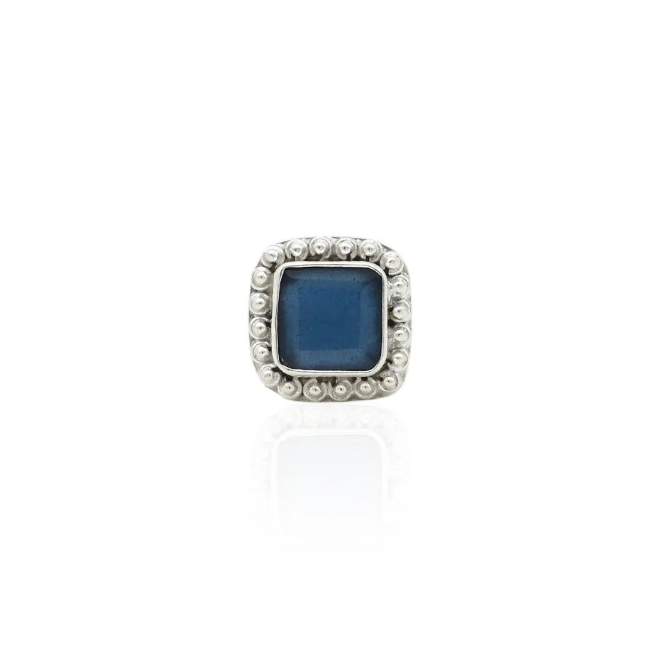 Silver Studded Blue Stone Ring - Image 2