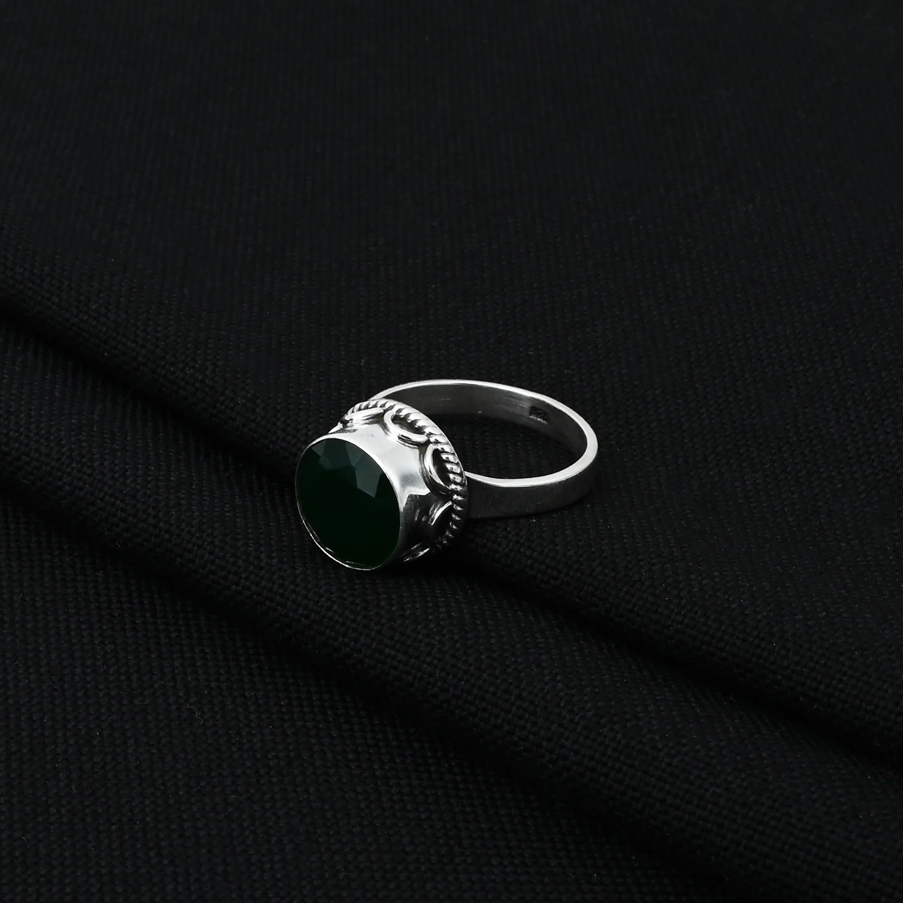 Silver Studded Green Stone Ring - Image 4