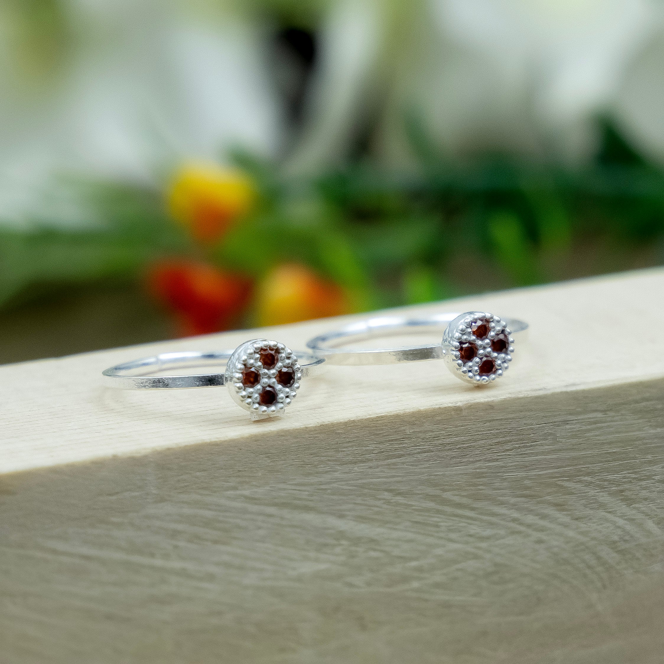 Silver Toe Rings Adjustable Floral Stone - Image 9