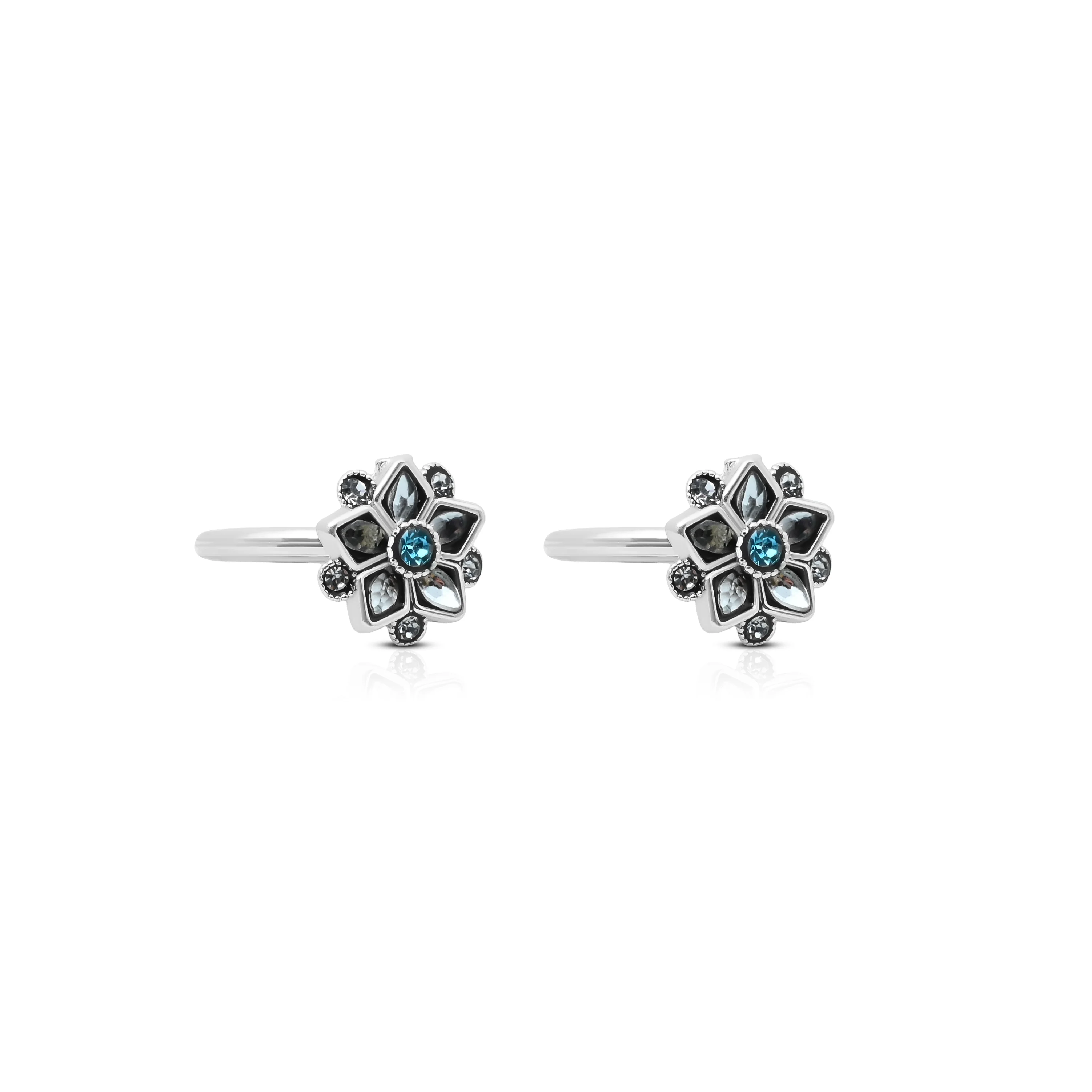 Silver Toe Rings with Blue Stone – Floral Design for Women - Image 3