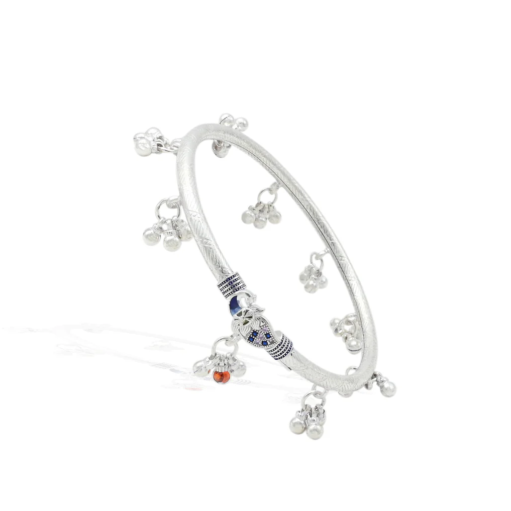 Silver Traditional Symbol Of Peacock Kada Payal - Image 4