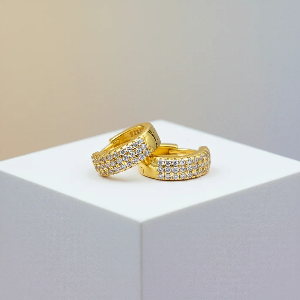 Silver Triple-Row CZ Hoop Earrings - Image 6