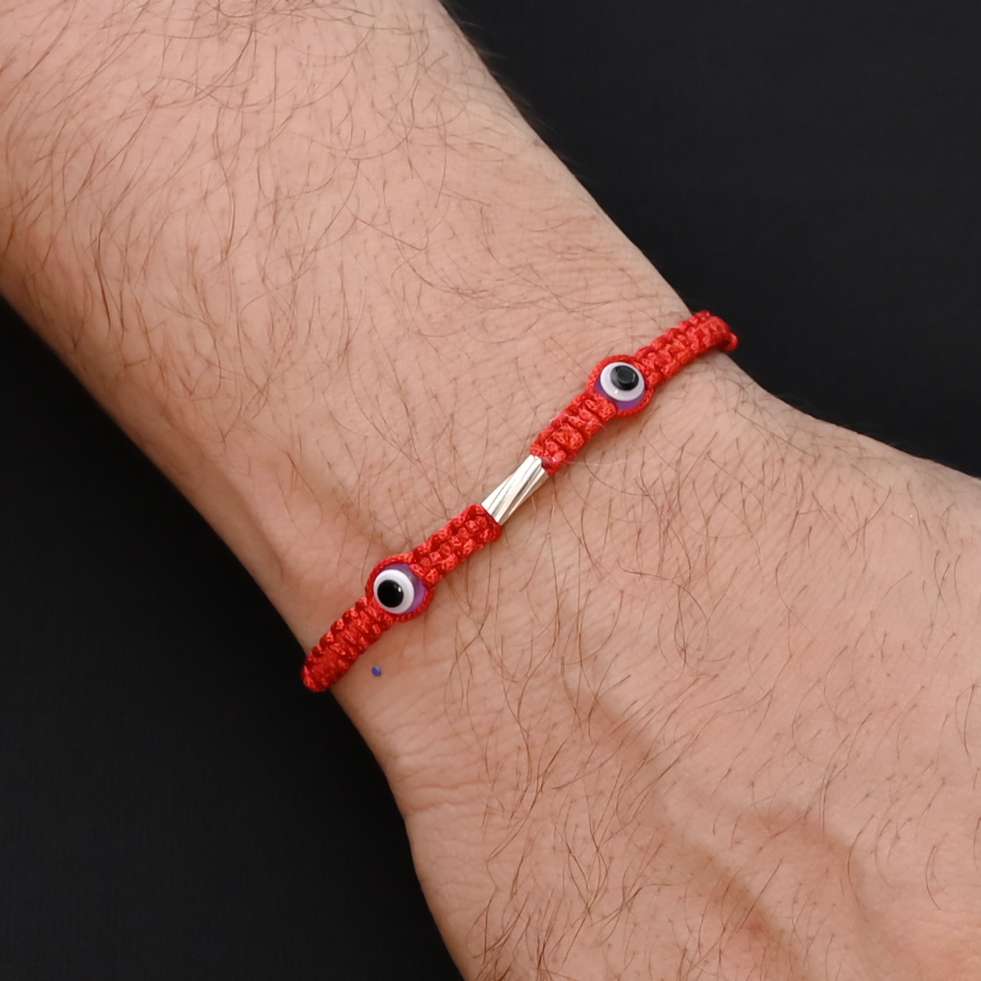 Silver Two Light Purpal Evil Eye Rakhi for Boys - Image 3