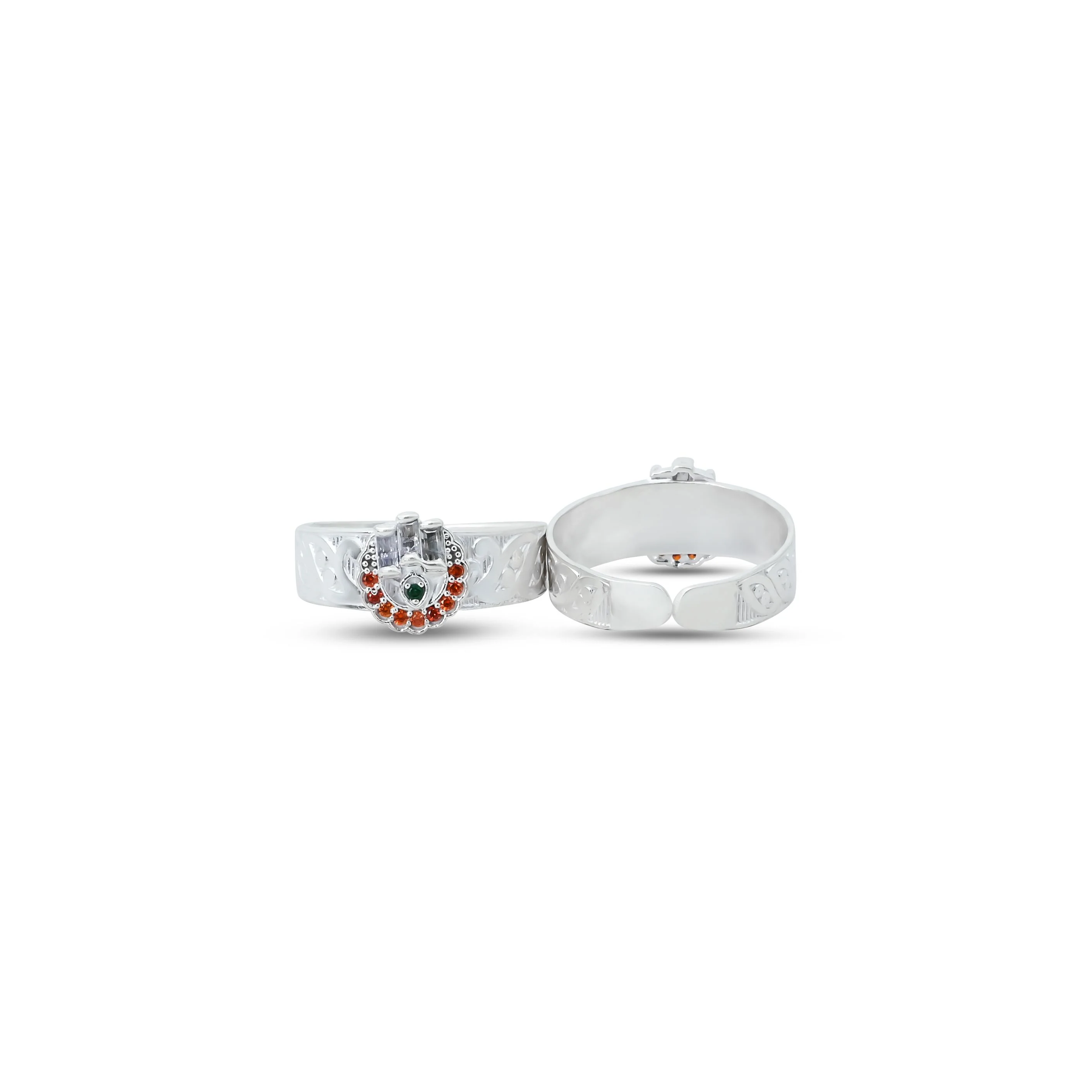 Silver Unique Design Orange Gem Stone Bichhiya for Girls - Image 2