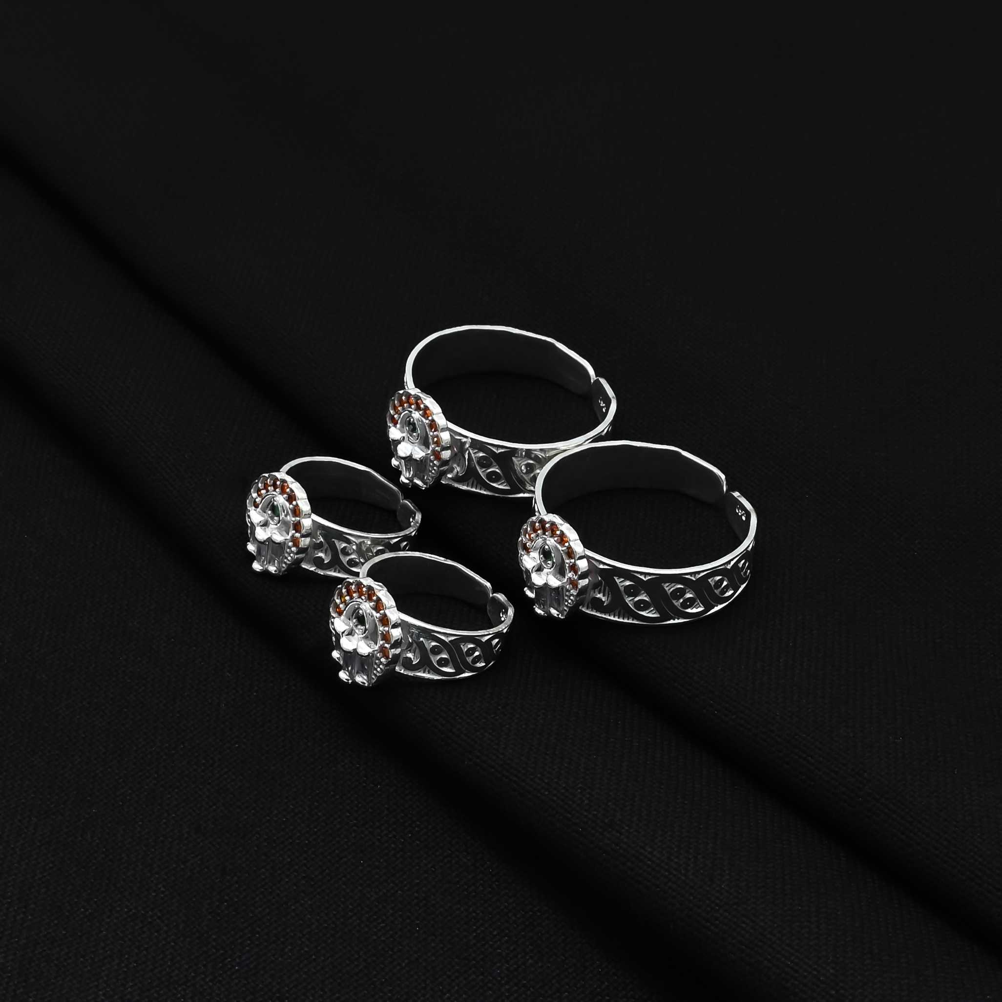 Silver Unique Design Orange Gem Stone Bichhiya for Girls - Image 3