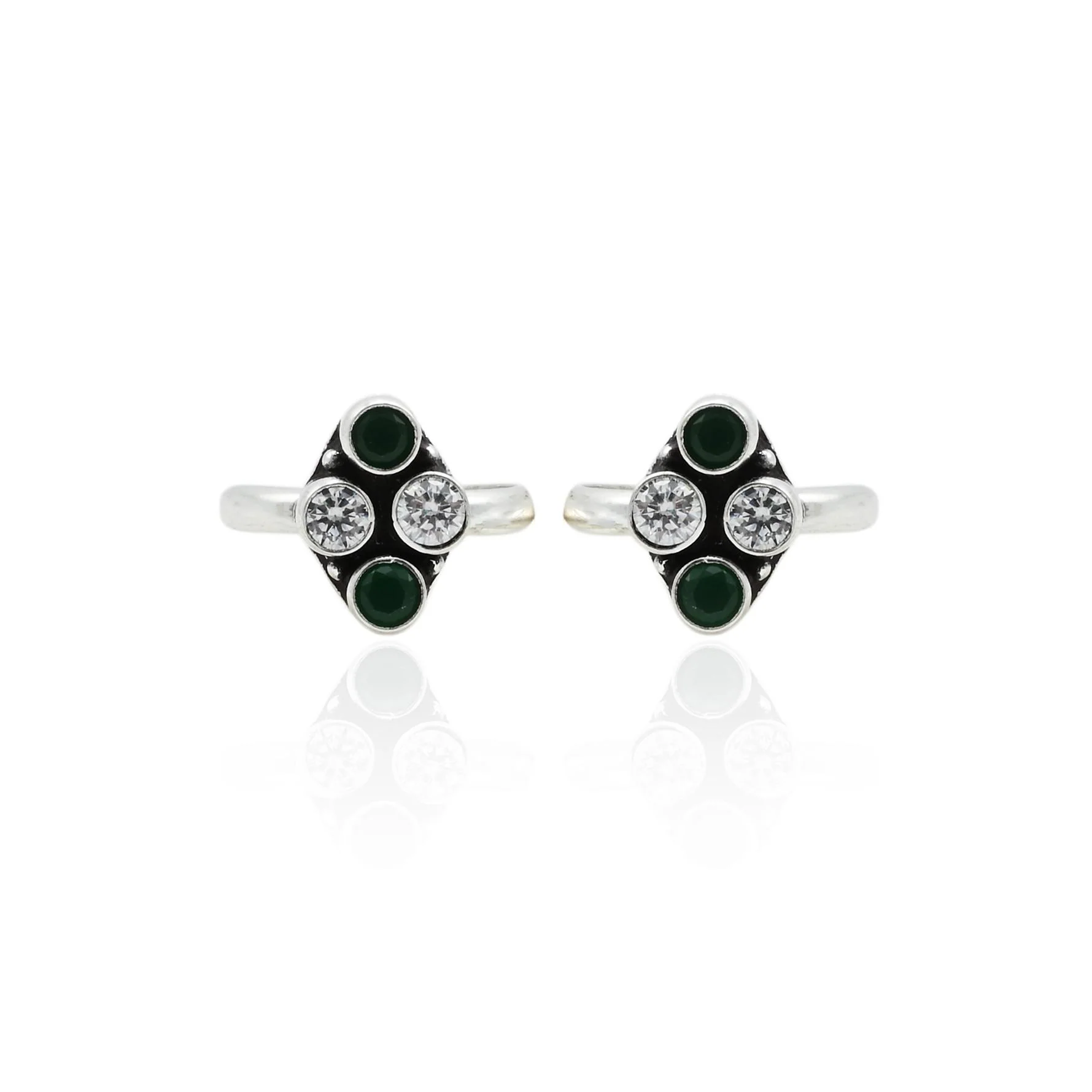Silver White And Green Gem Toe Ring - Image 3