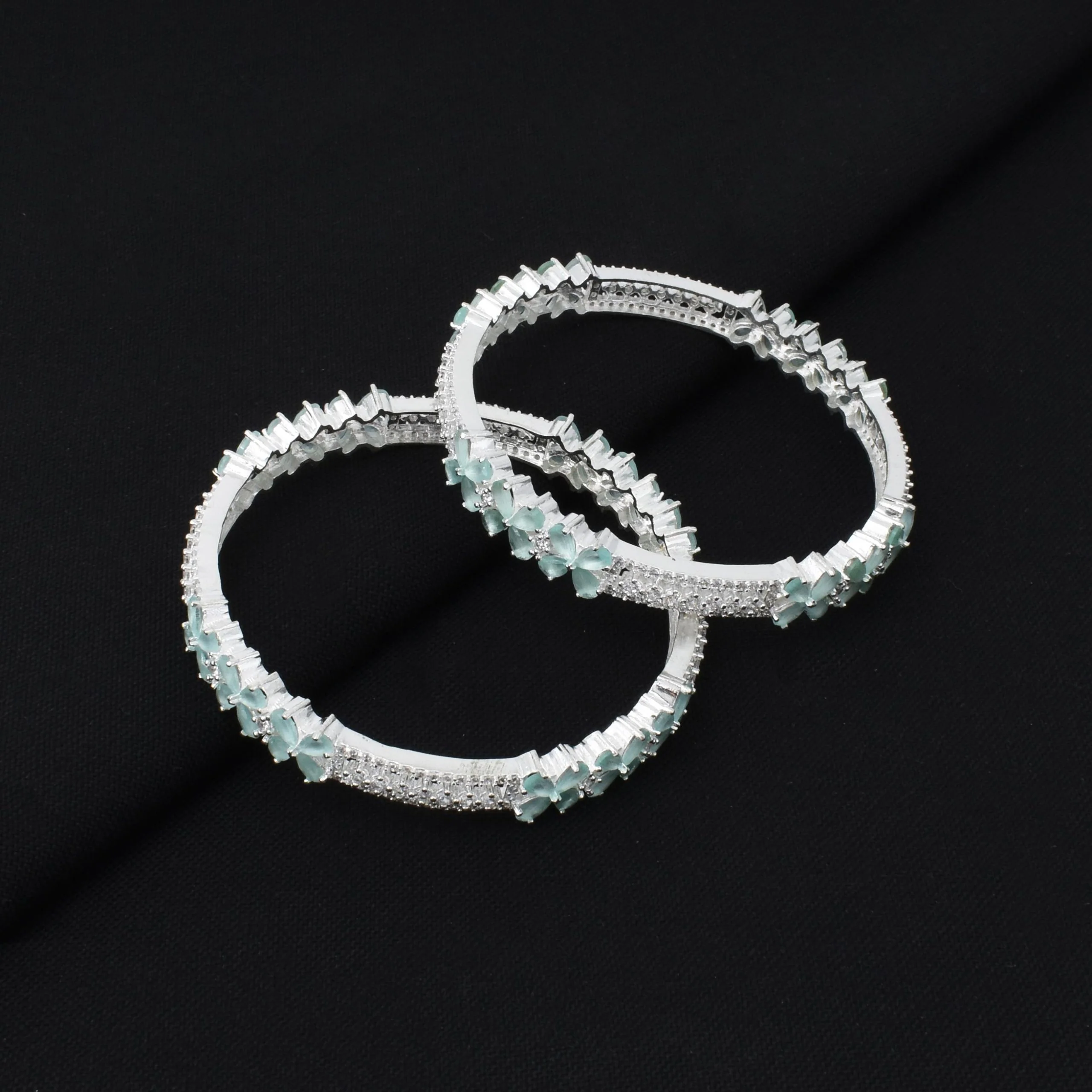 Silver White Minimal Gem Bangles - Image 3