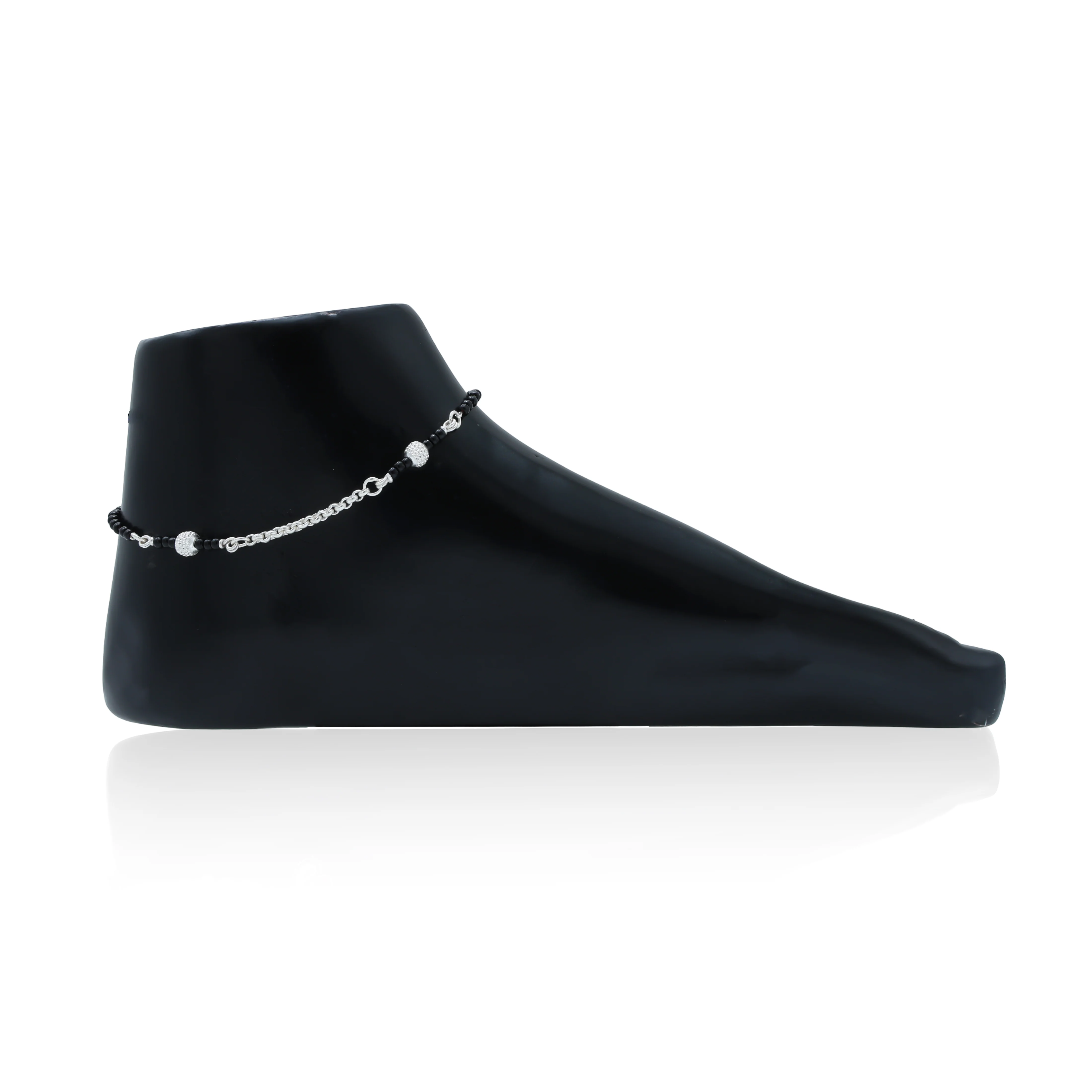 Sleek Silver Payal with Stylish Black Beads - Image 2