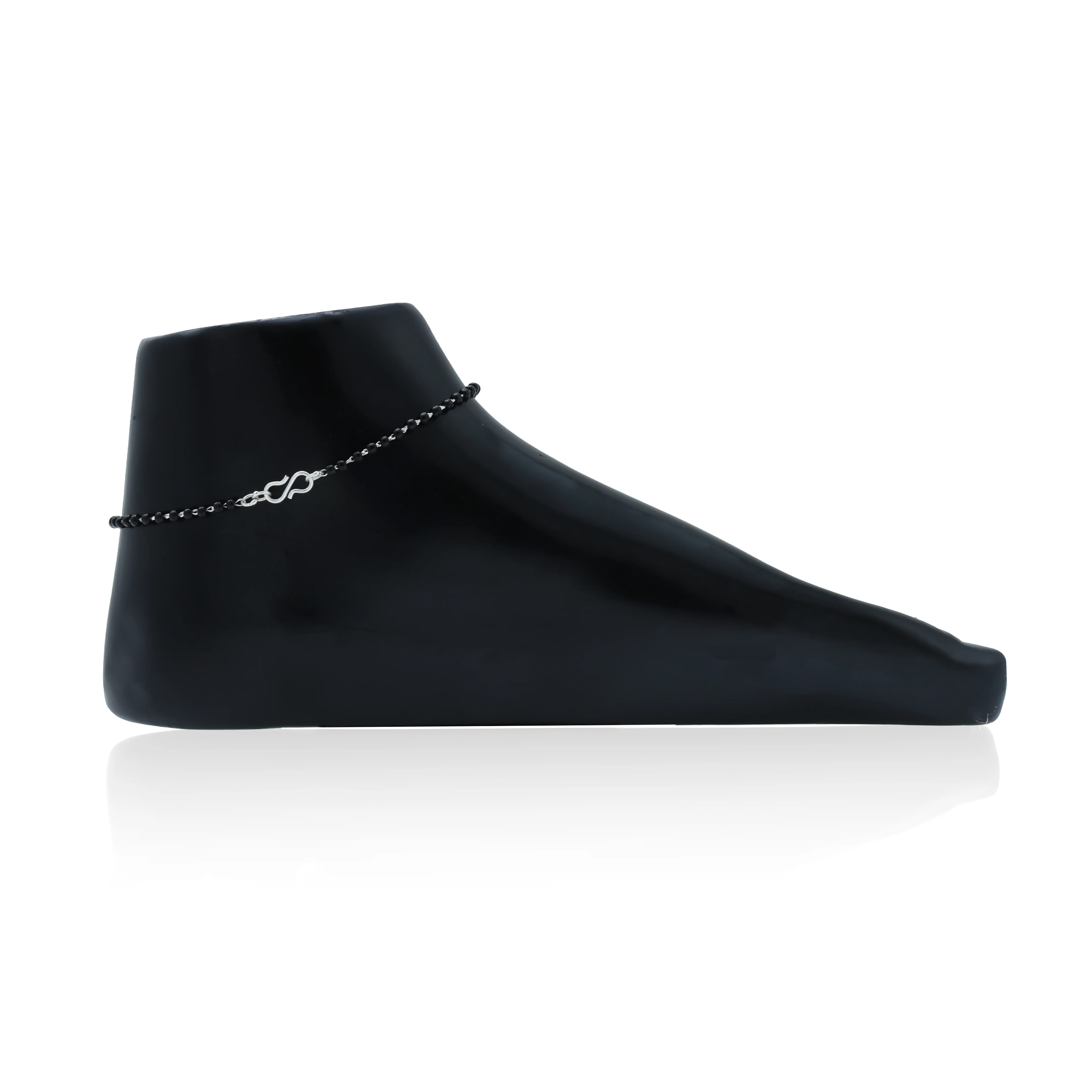 Sleek Silver Payal with Stylish Black Beads - Image 3