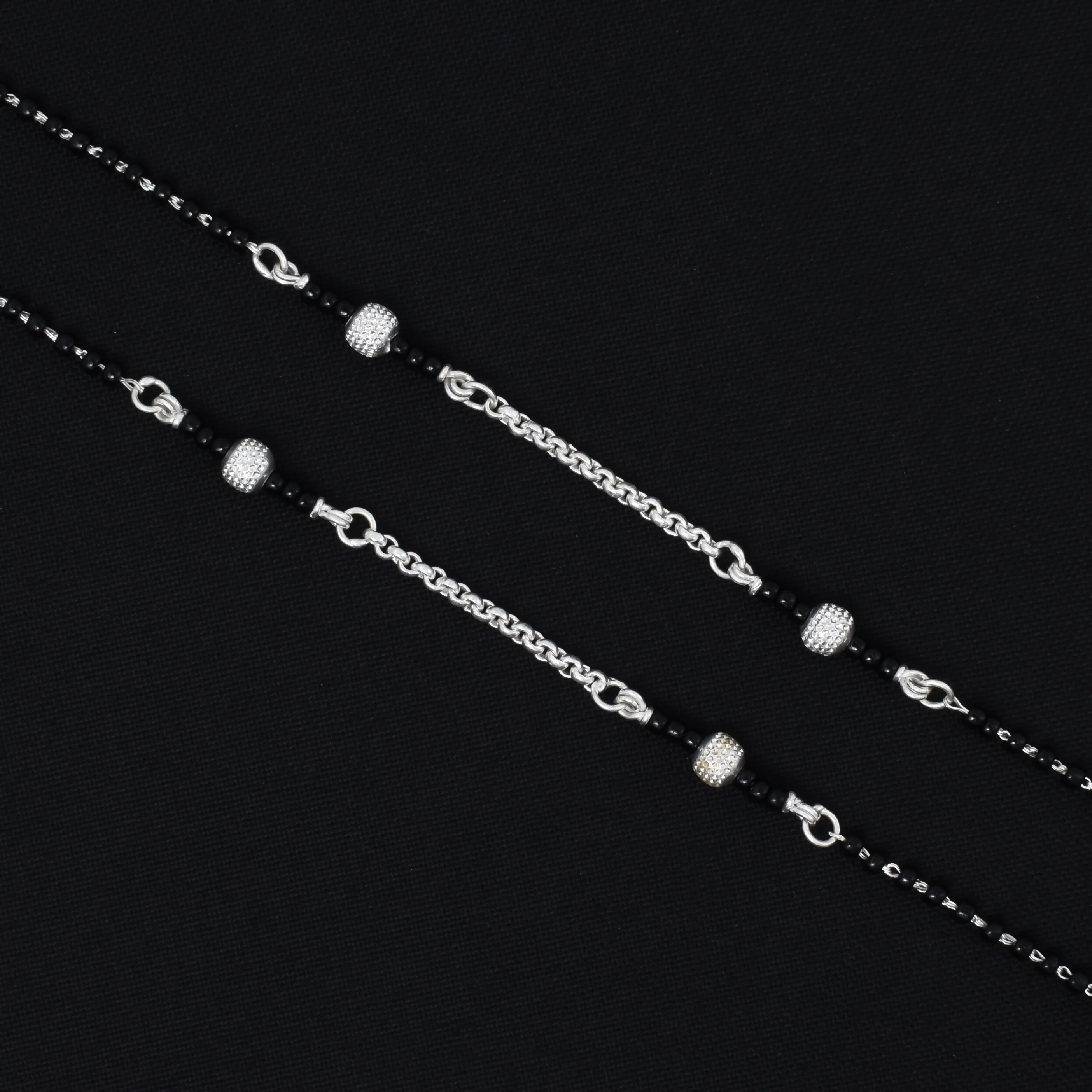 Sleek Silver Payal with Stylish Black Beads - Image 4
