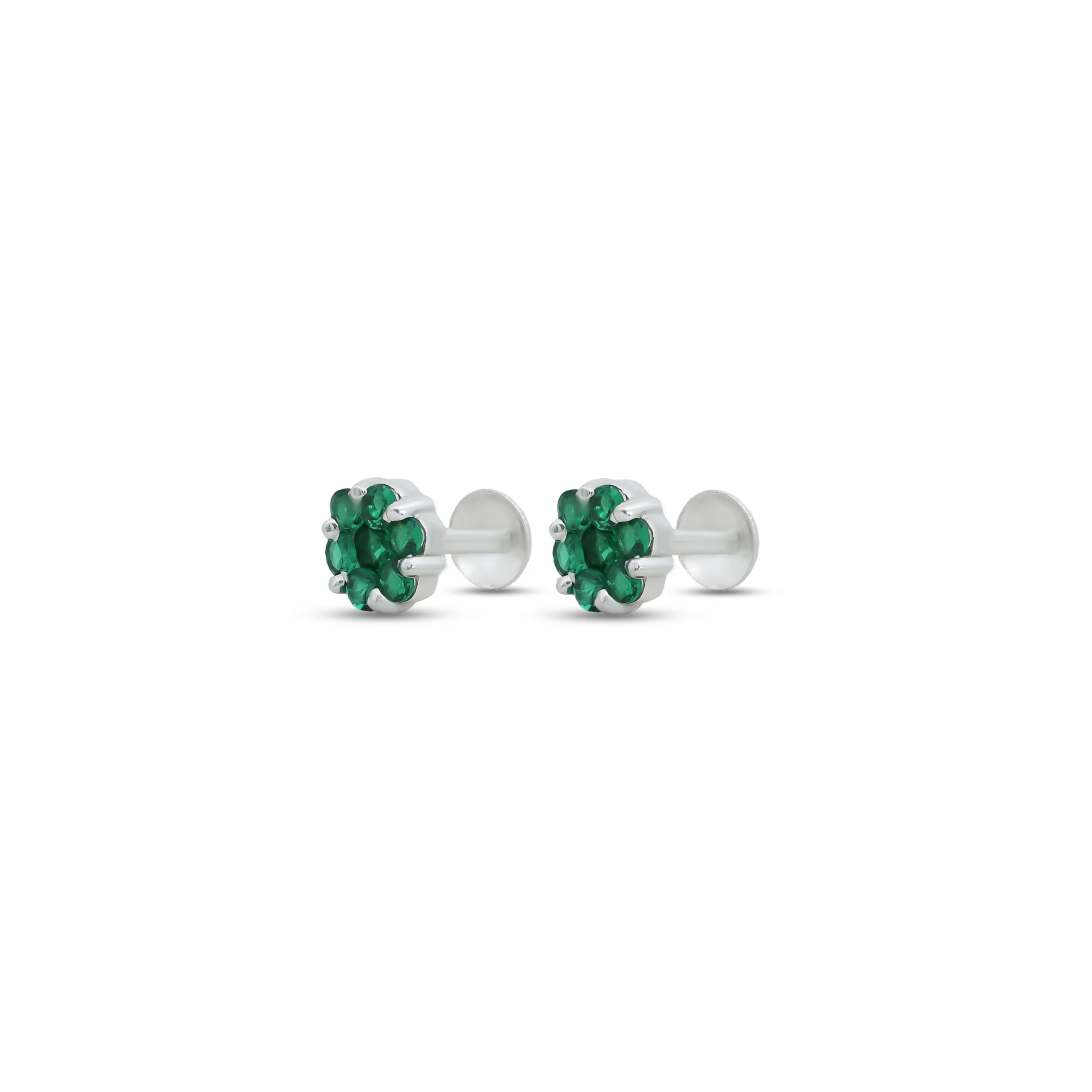 Small Silver Stud Earrings With Green Stones. - Image 3