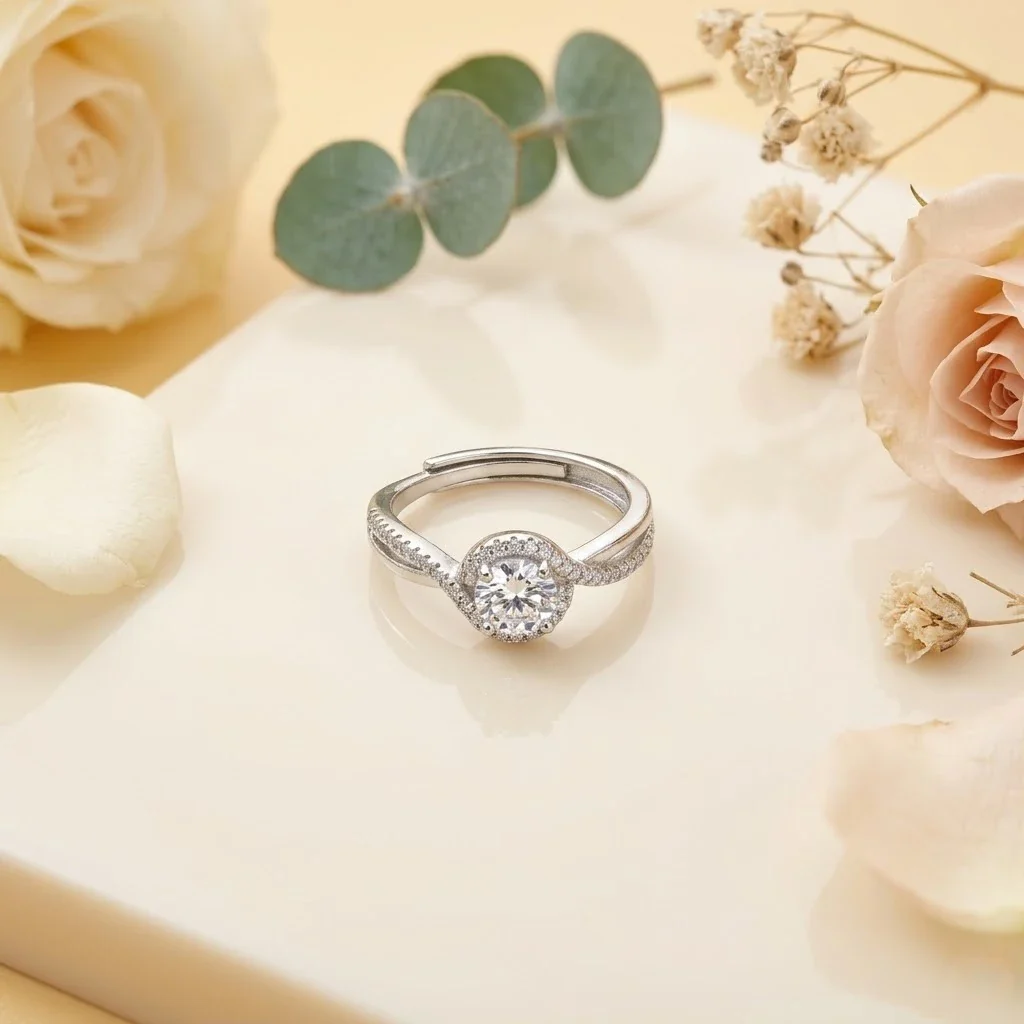 Sparkling Round Cut Crystal Adjustable Fashion Ring - Image 4