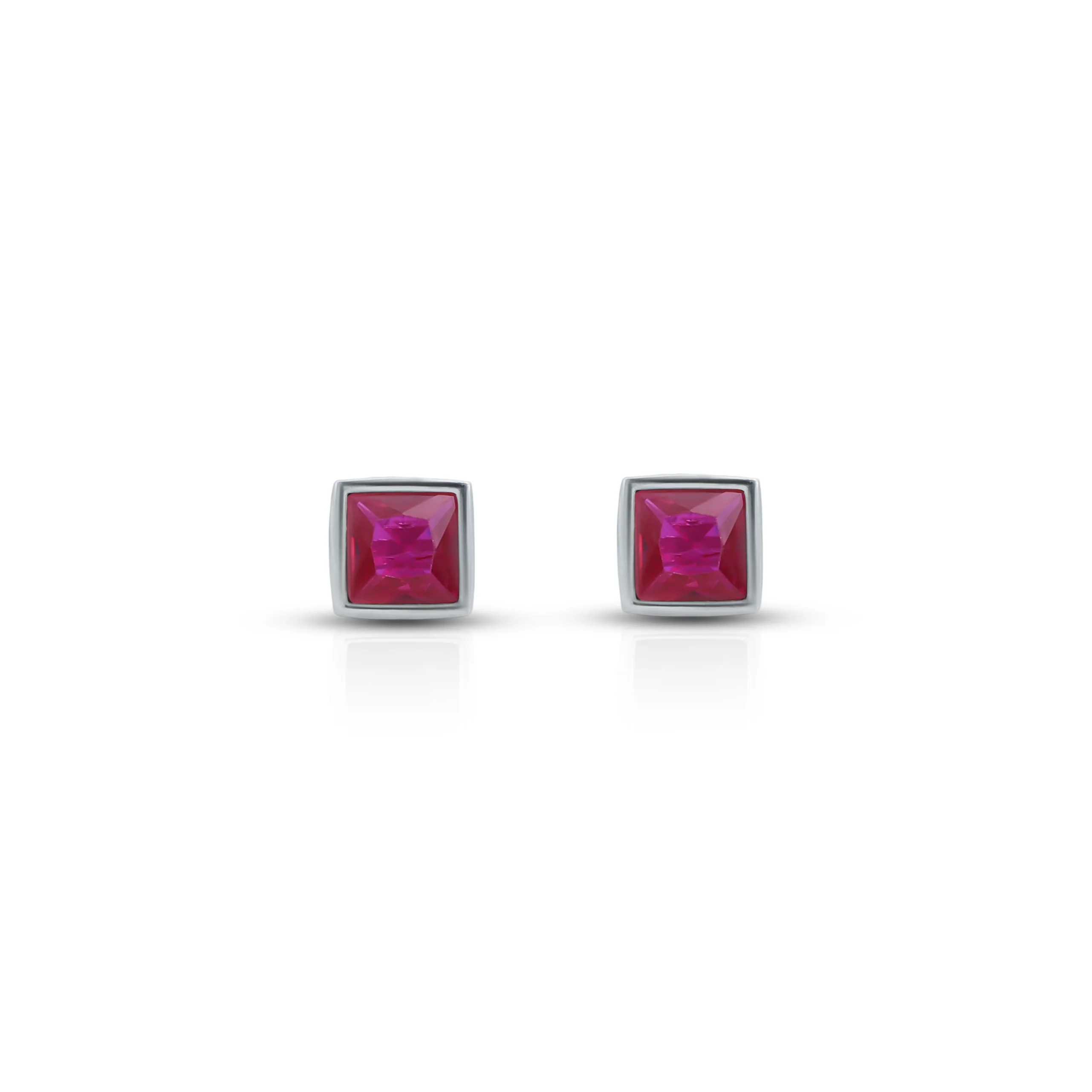 Sqaure Pink Stone Silver Stud Earrings - Image 2
