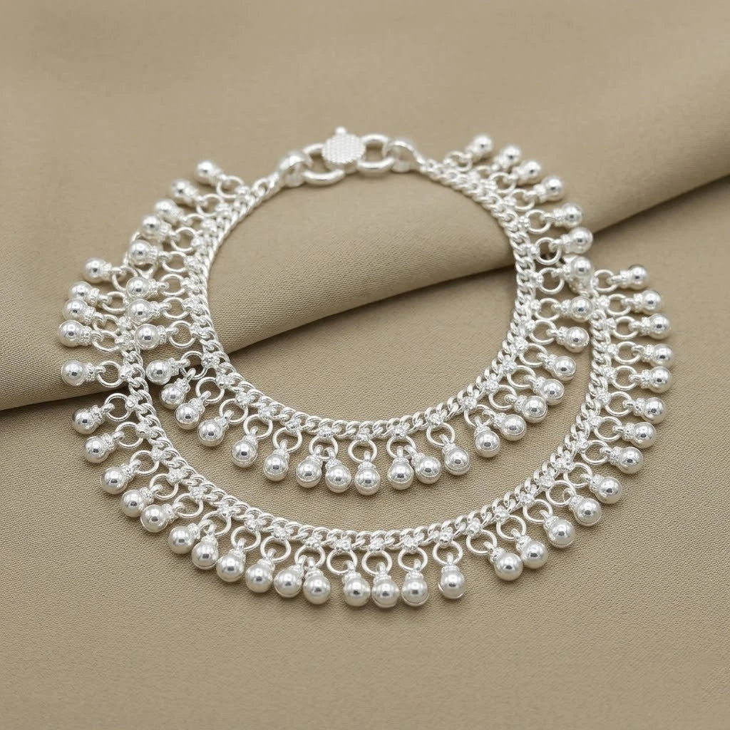 Sterling Silver Baby Payal with Ghungroo Beads Traditional Baby Anklet Pair for Kids - Image 3