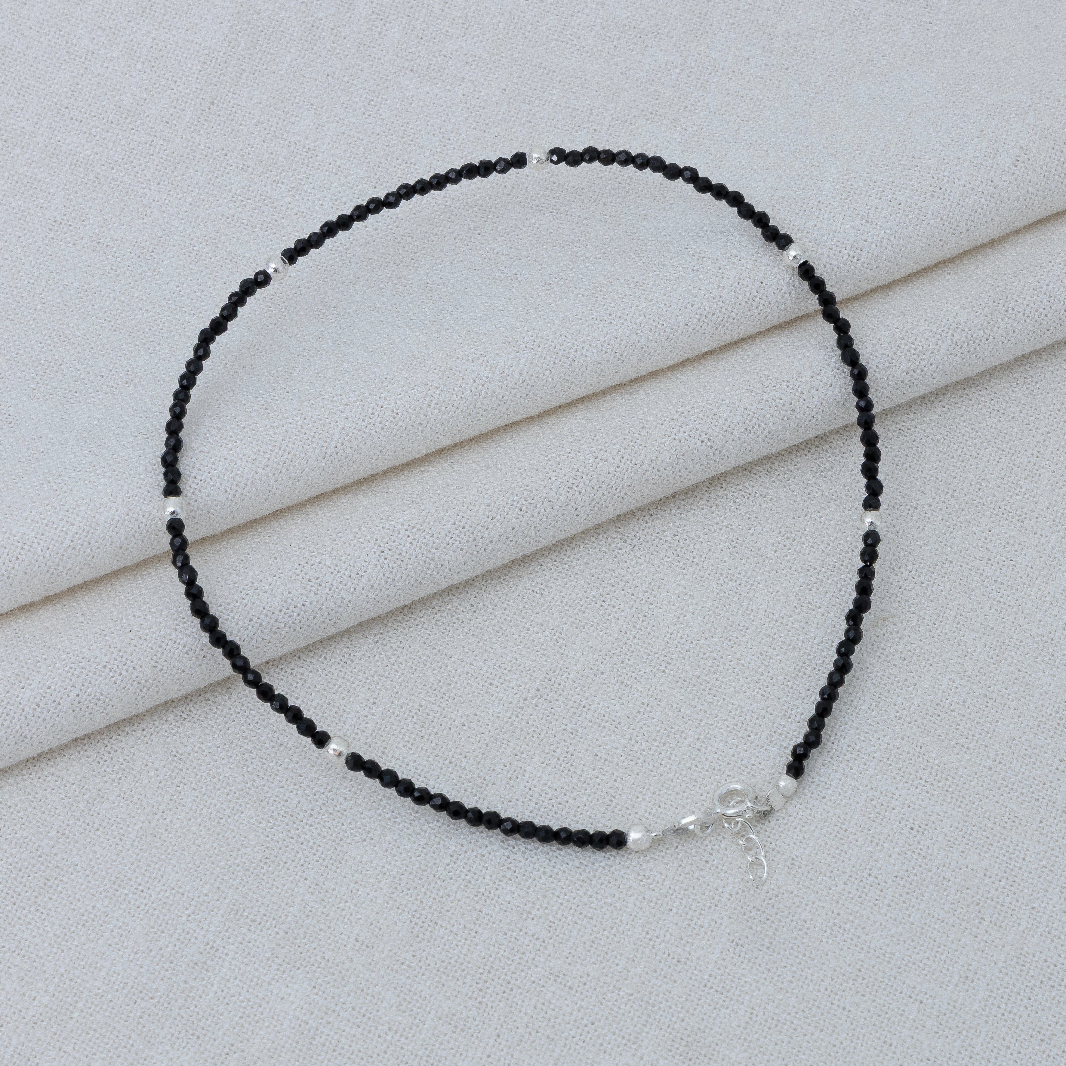 Sterling Silver Black Bead Anklet (Adjustable) - Image 5