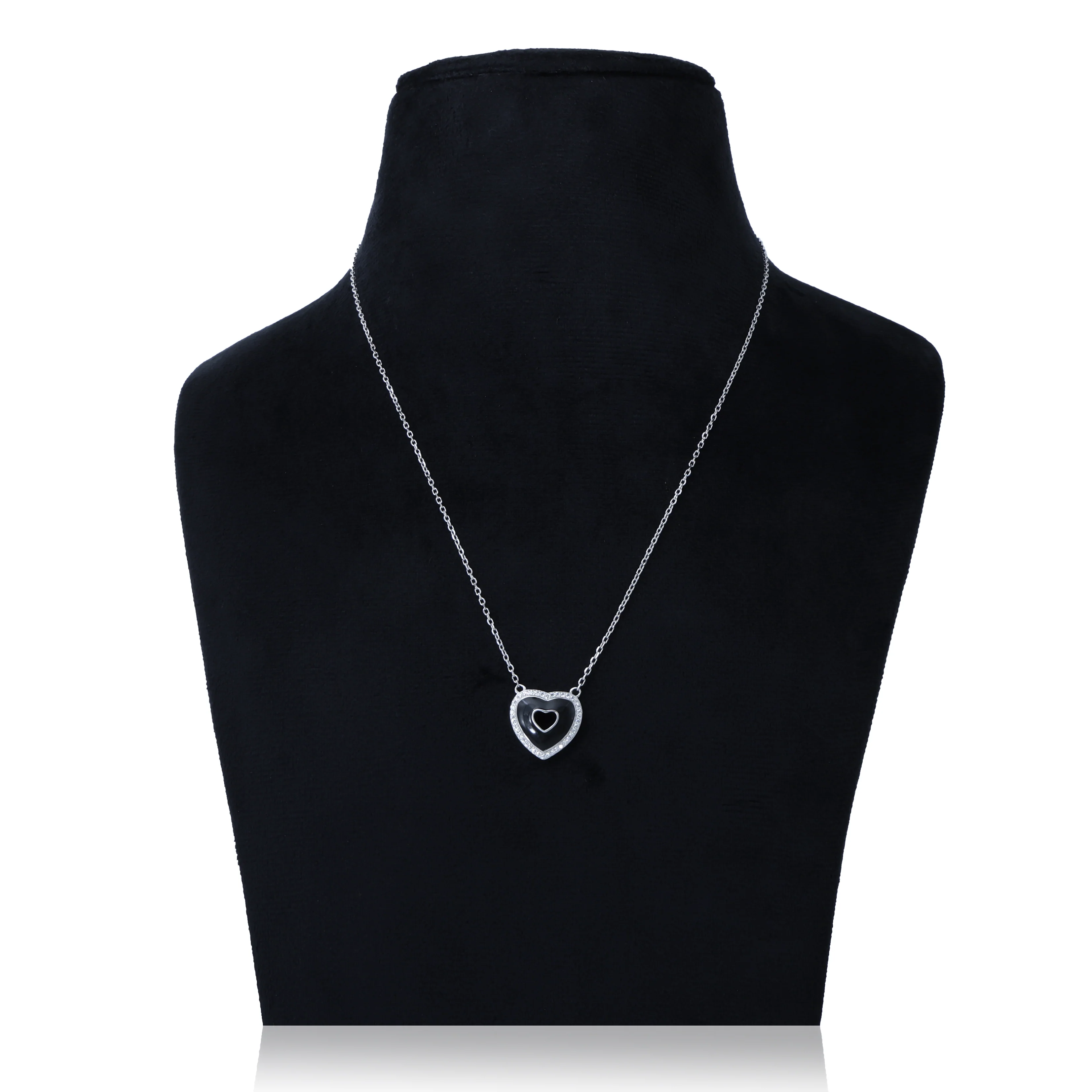 Sterling Silver Black Heart Design Chain Pendant - Image 2