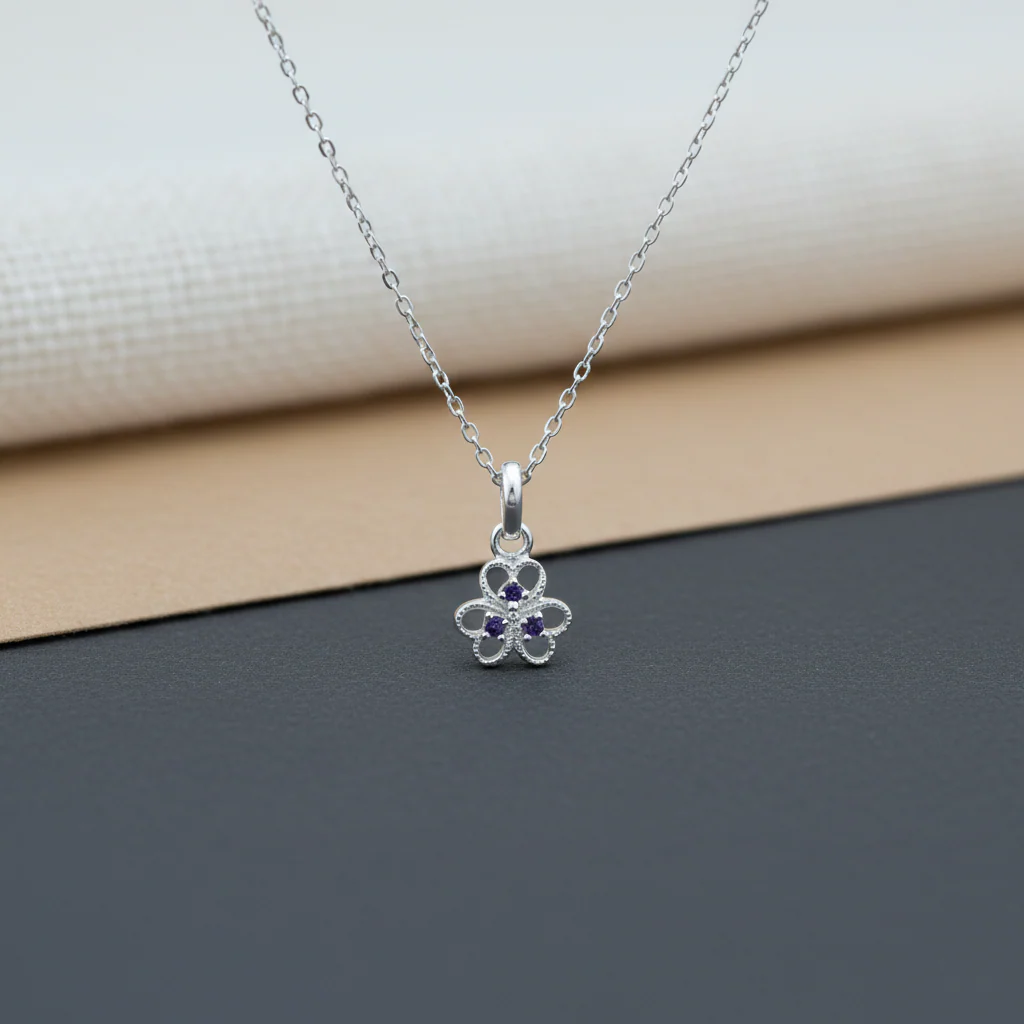 Sterling Silver Blue Stone Floral Pendant - Image 4