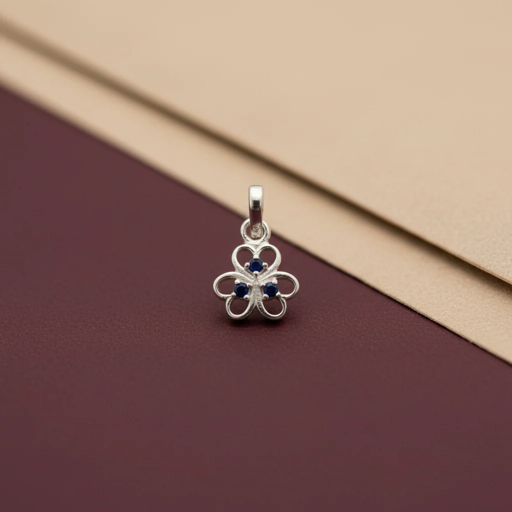 Sterling Silver Blue Stone Floral Pendant - Image 5