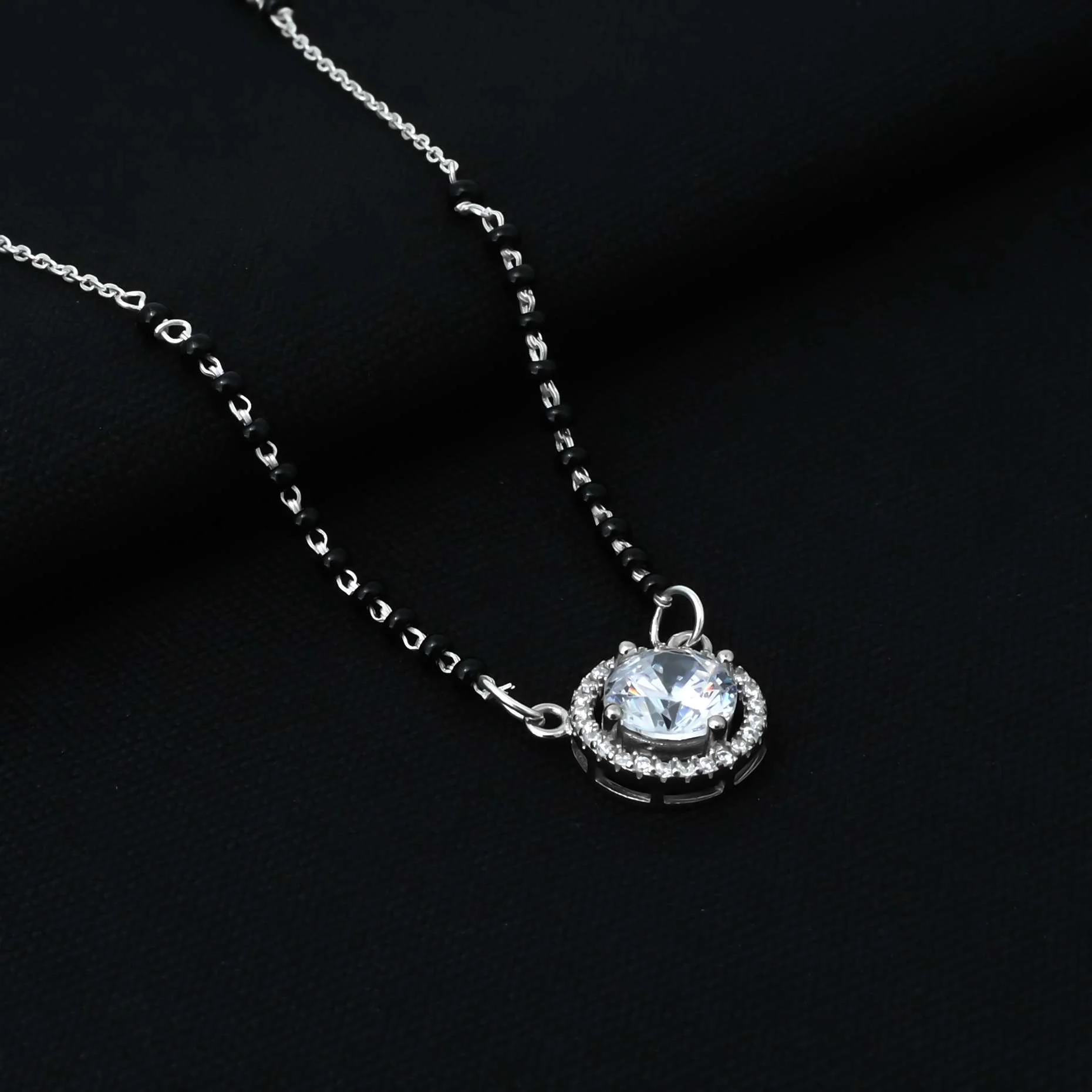 Sterling Silver Center Big CZ Stone Mangalsutra for Girls - Image 6