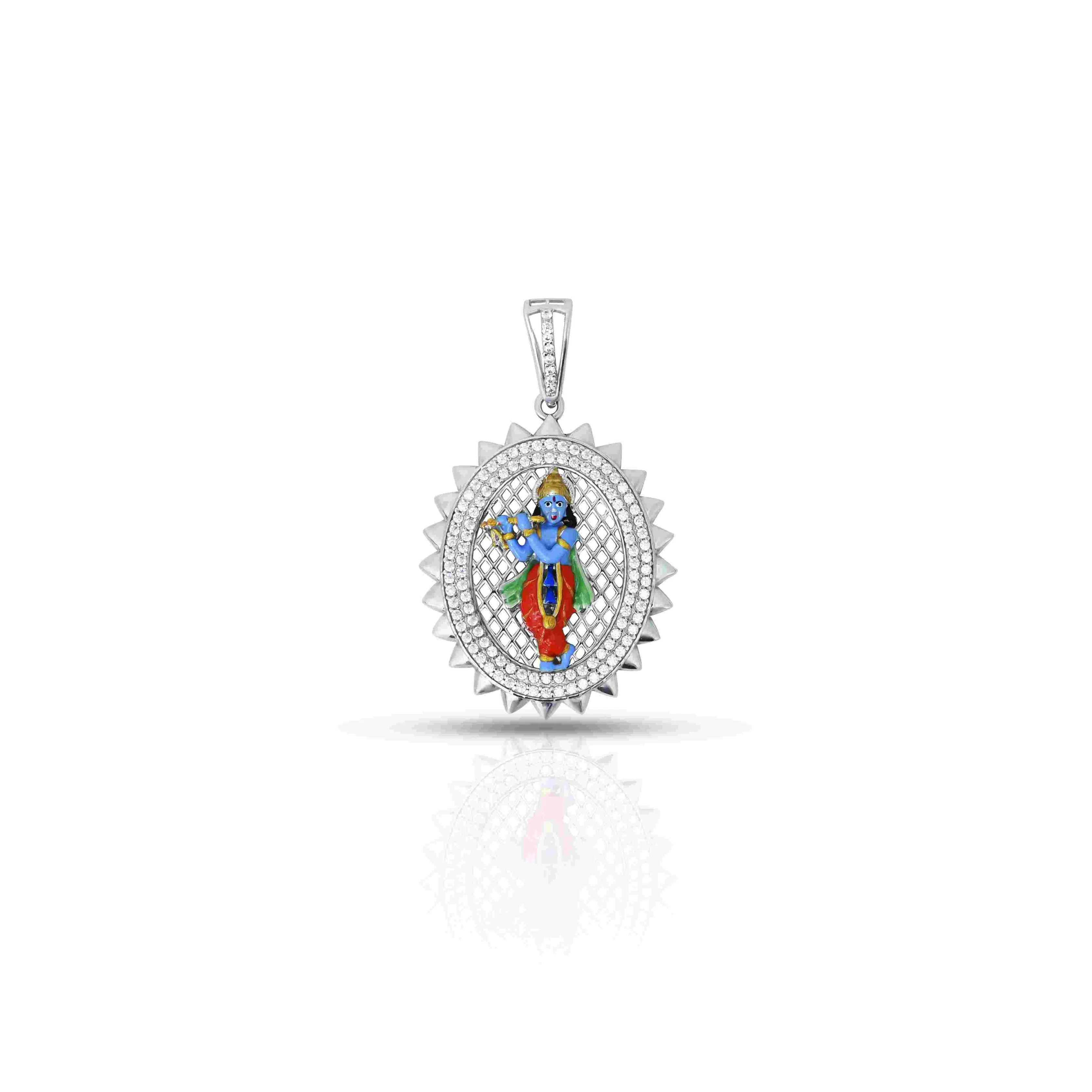 Sterling Silver Colorful "Murlidhar" Krishna Pendant - Image 3