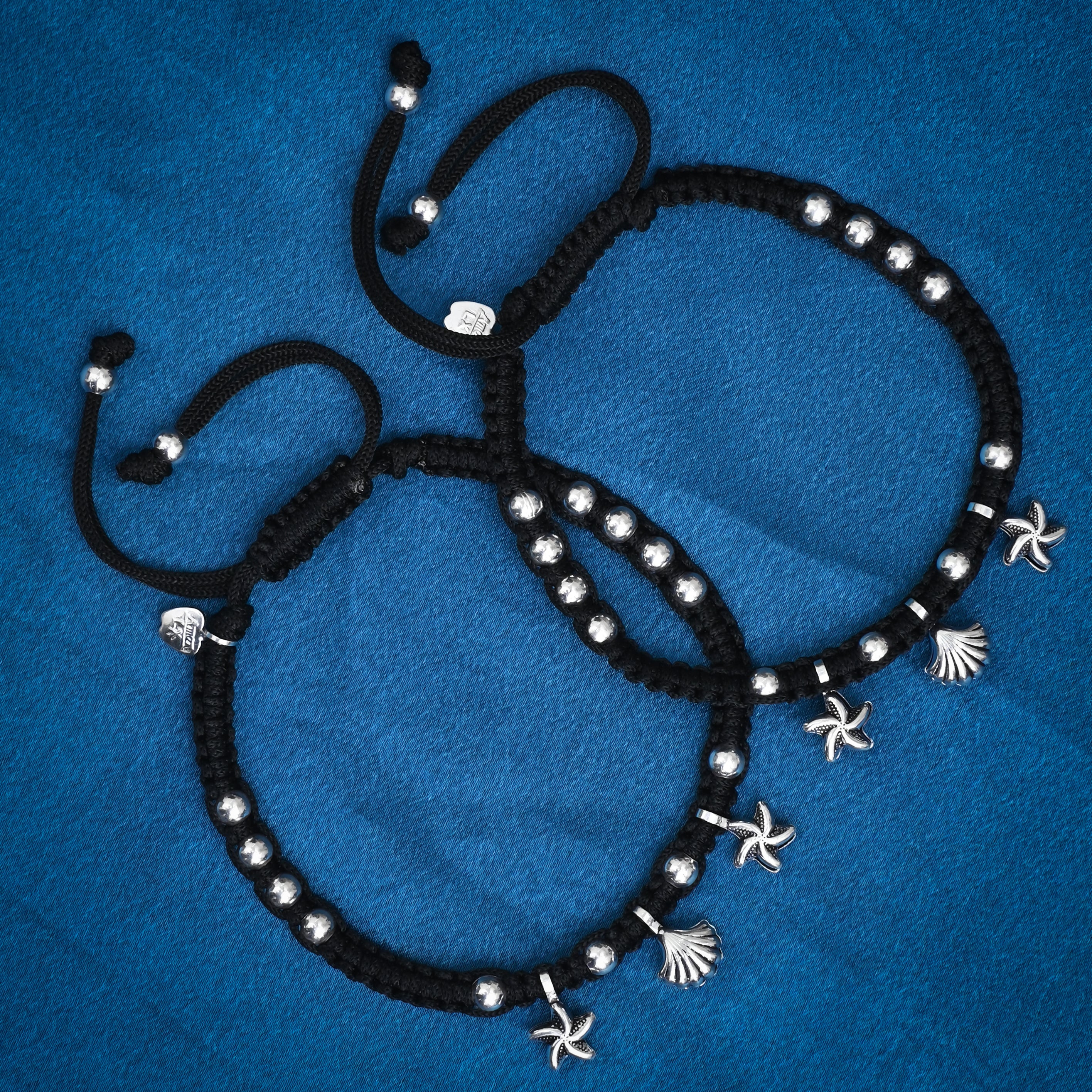 Sterling Silver Dhaga Payal with Stars and Beads - Image 3