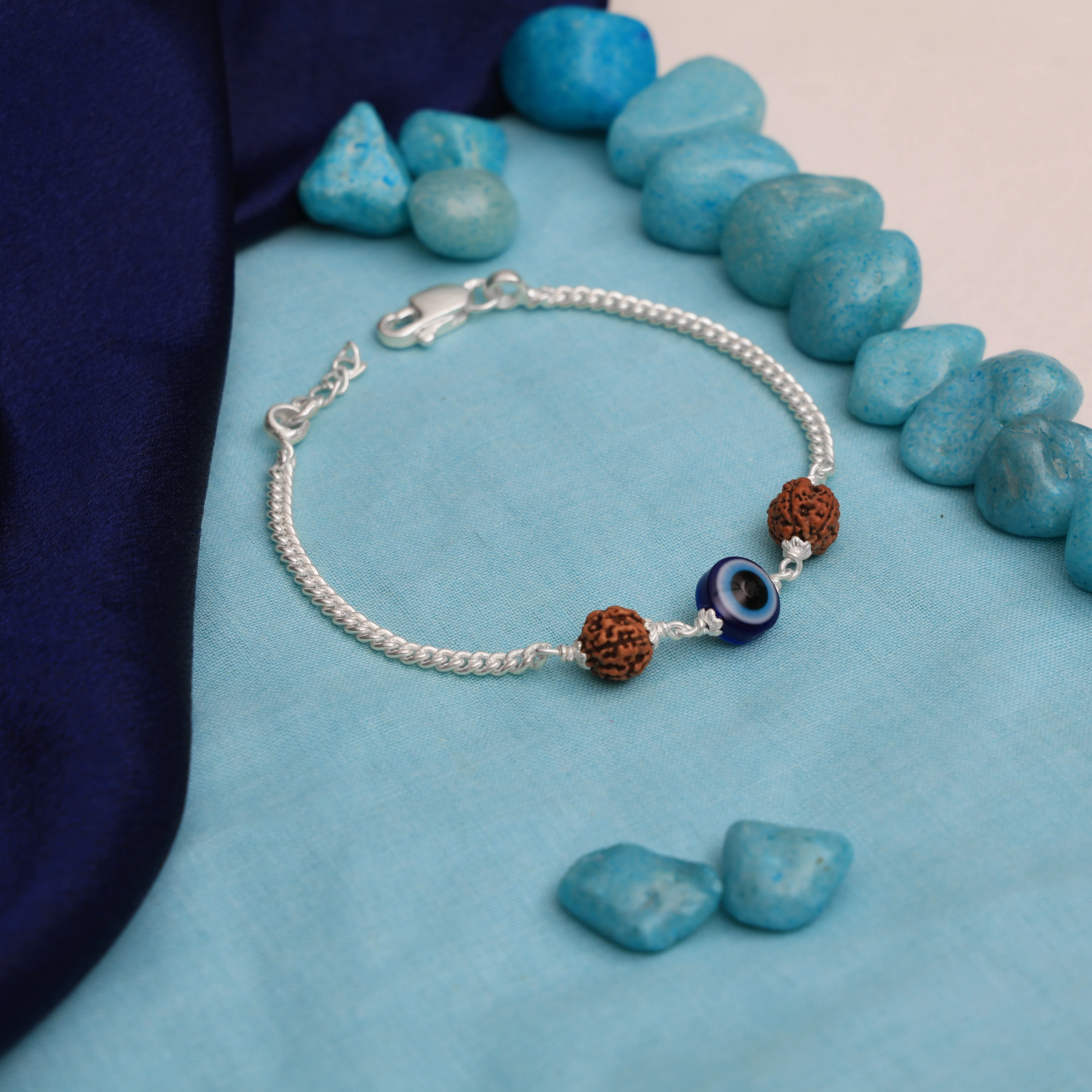 Sterling Silver Evil Eye Bracelet with Rudraksha - Image 2
