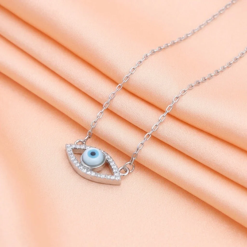 Sterling Silver Evil Eye Thin Chain Pendant