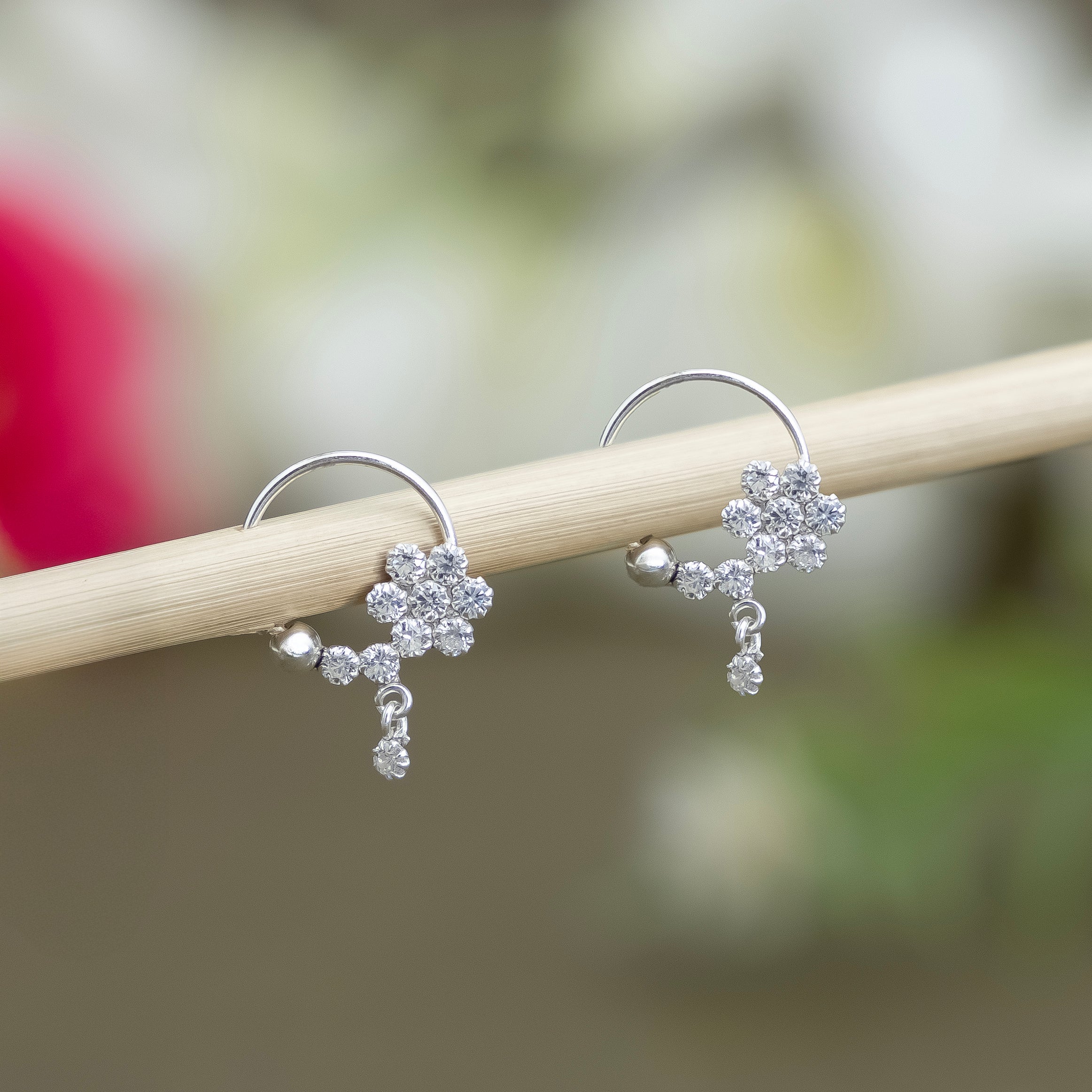 Sterling Silver Flower Hoop Dangle Earring - Image 2