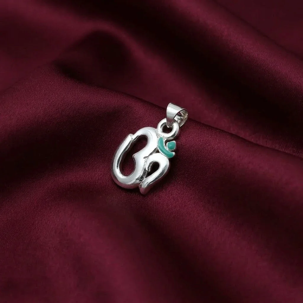 Sterling Silver Green Om Pendant