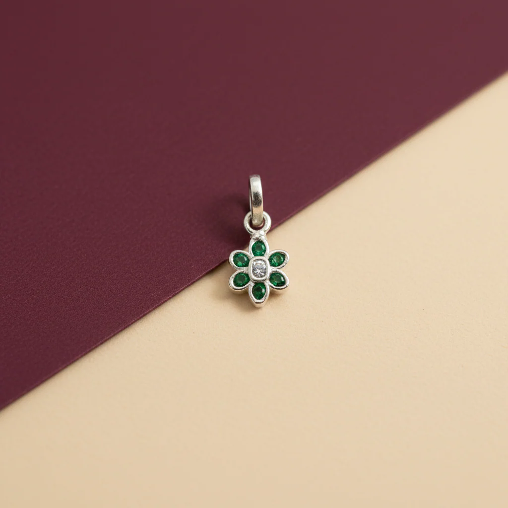 Sterling Silver Green Stone Floral Pendant - Image 4