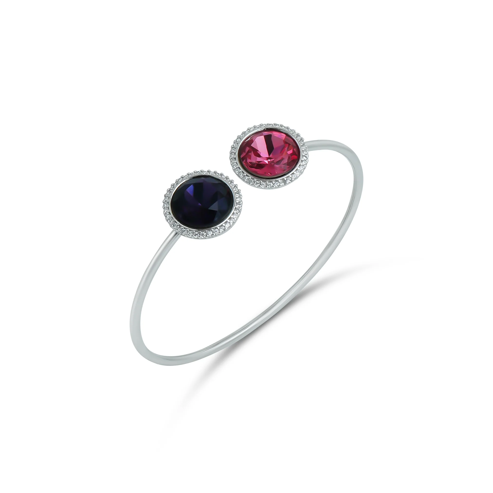 Sterling Silver Kada with Royal Blue and Pink Gemstones - Image 2