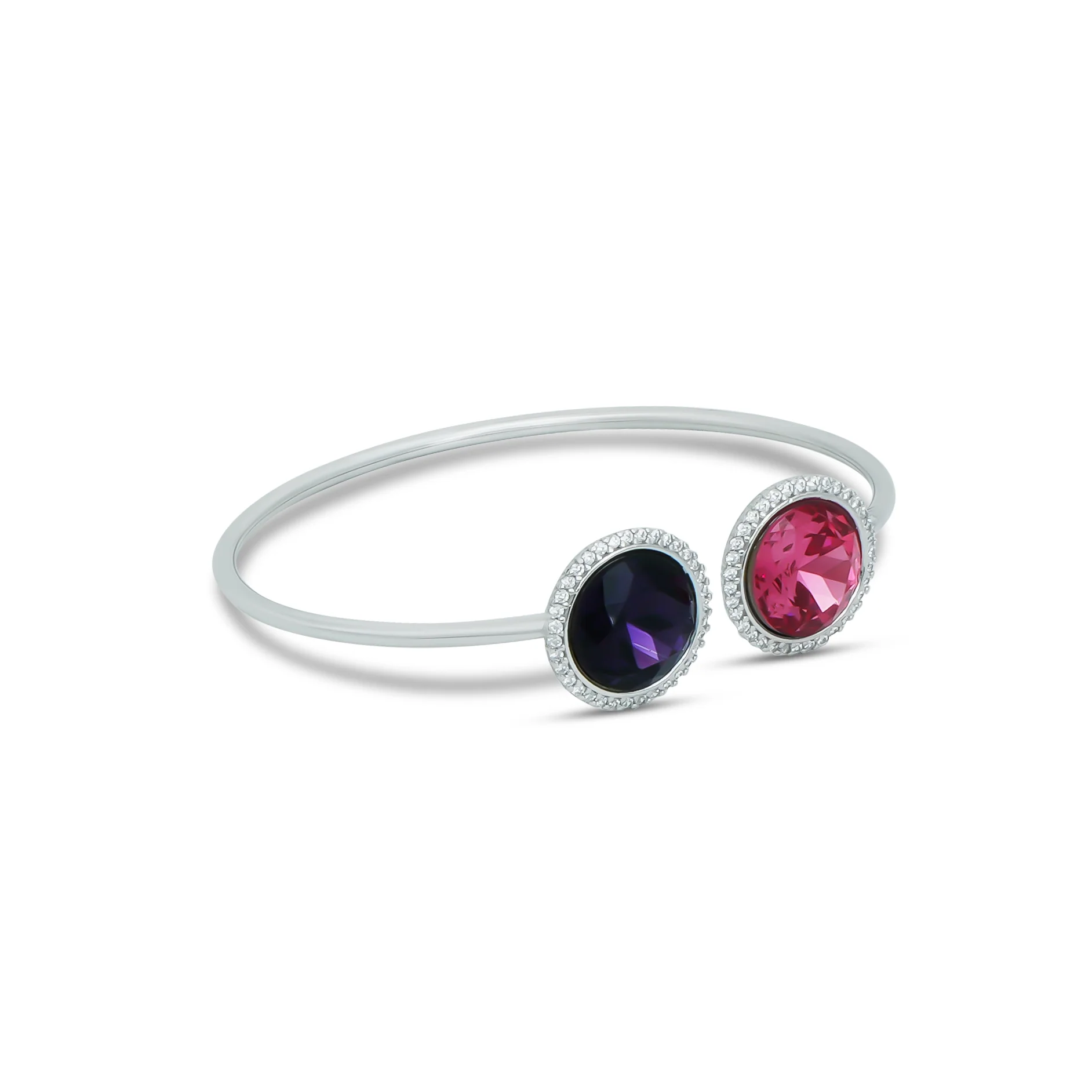 Sterling Silver Kada with Royal Blue and Pink Gemstones - Image 3