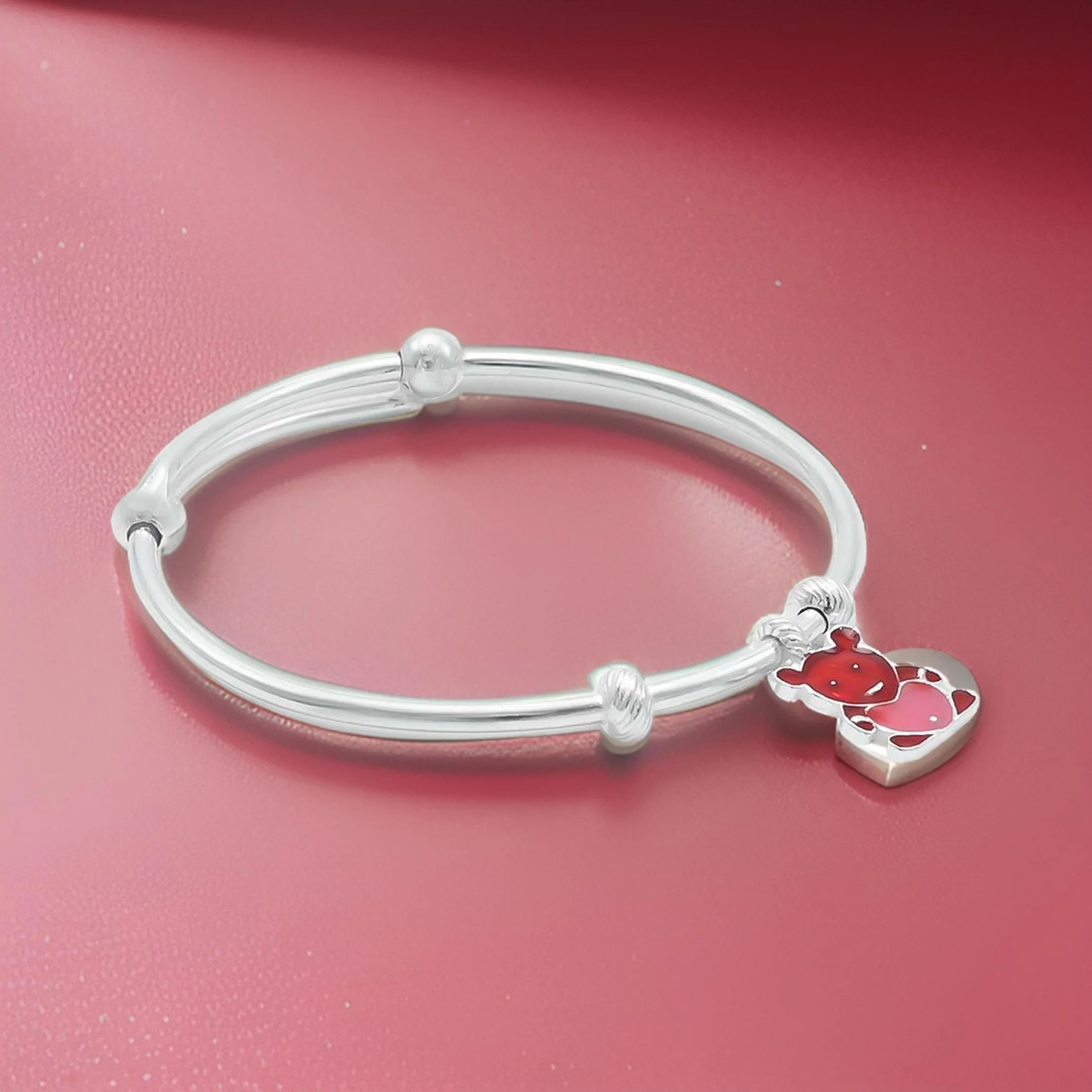 Sterling Silver Premium Red Teddy Bear Baby Kada - Image 4