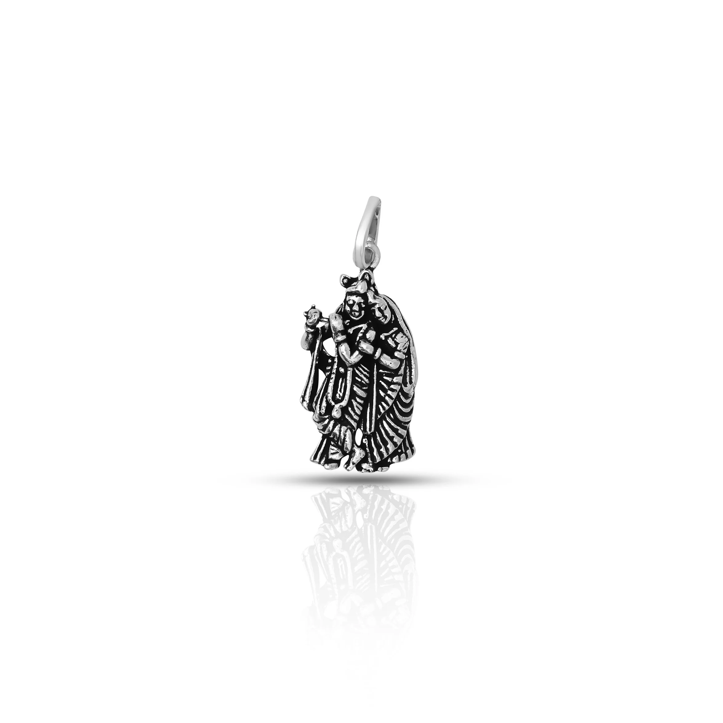 Lovely Oxidised Radha Krishna Silver Pendent - Image 3