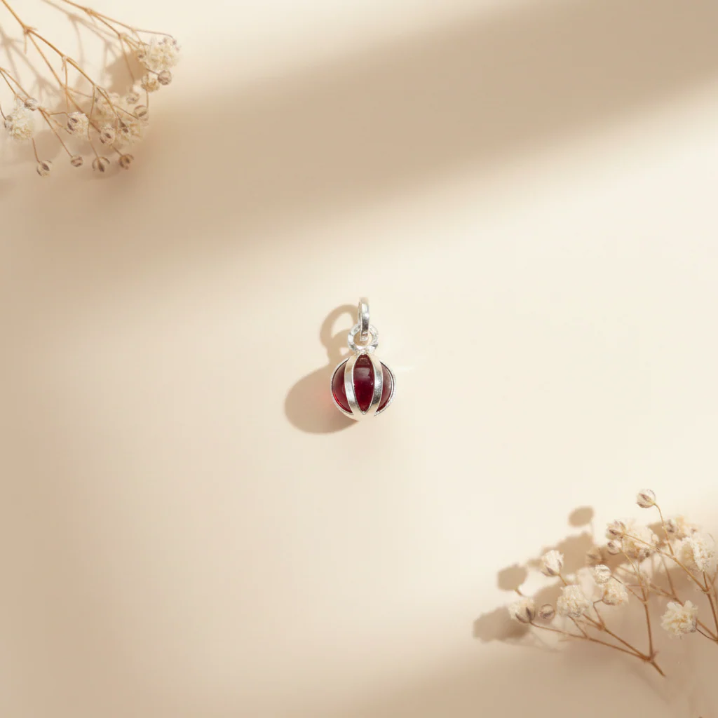Sterling Silver Red Stone Cage Pendant - Image 2