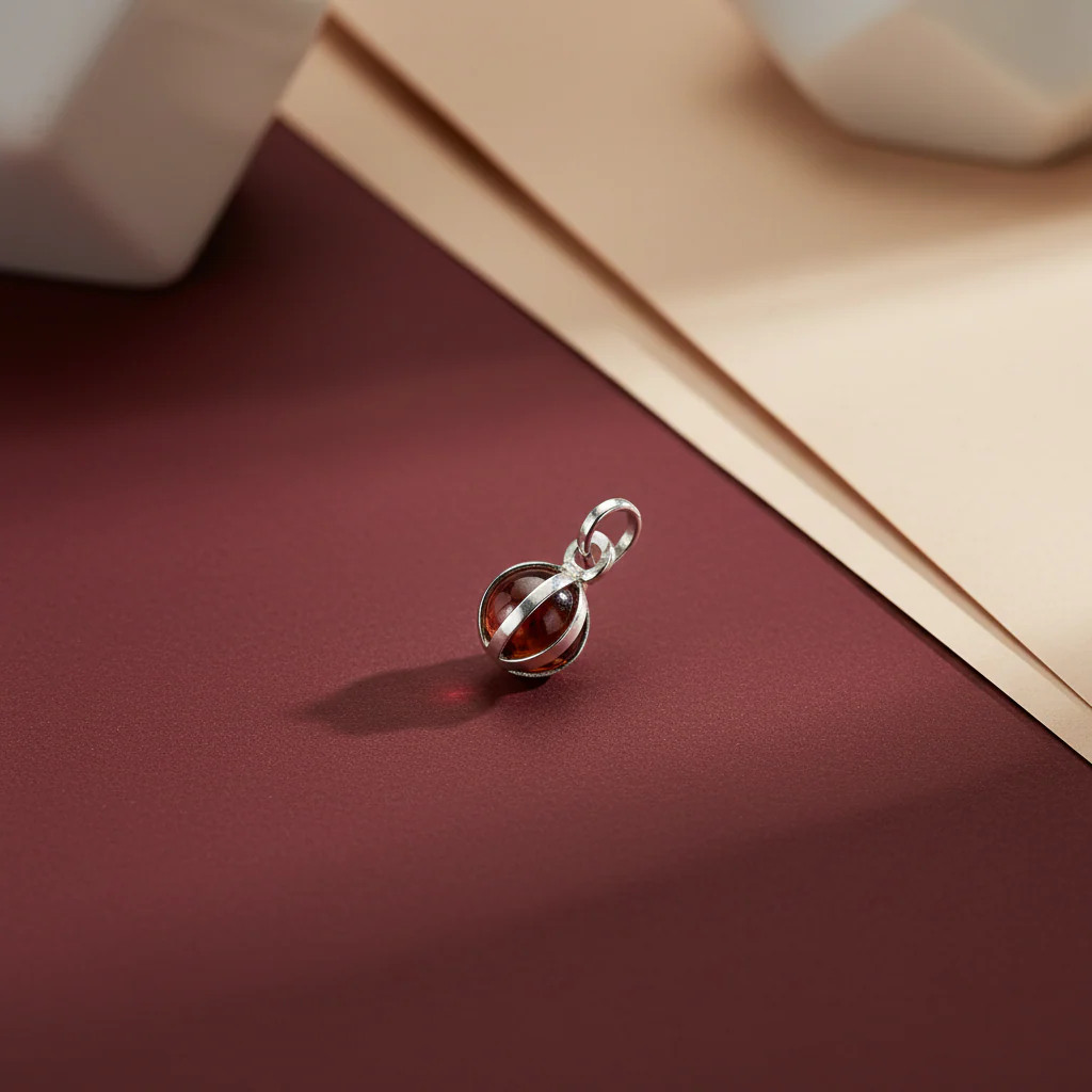 Sterling Silver Red Stone Cage Pendant - Image 5