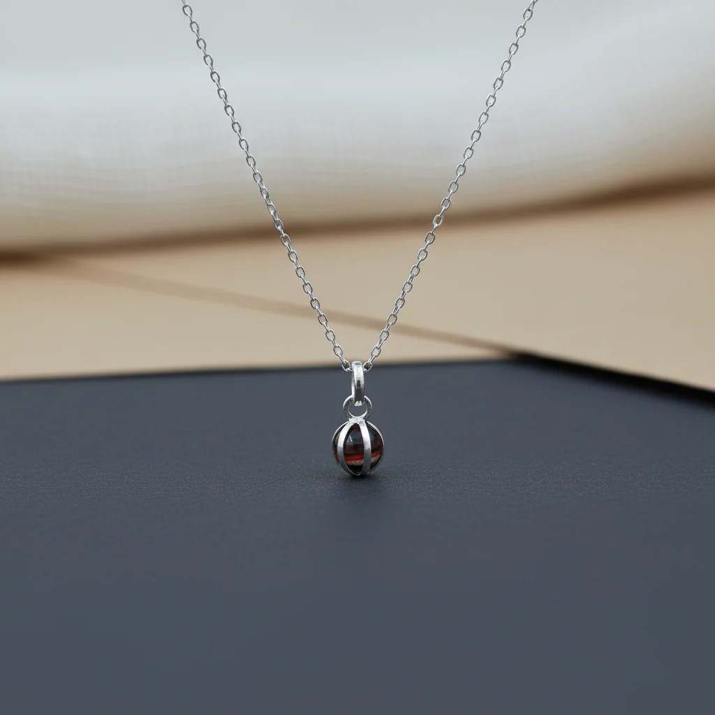 Sterling Silver Red Stone Cage Pendant - Image 6